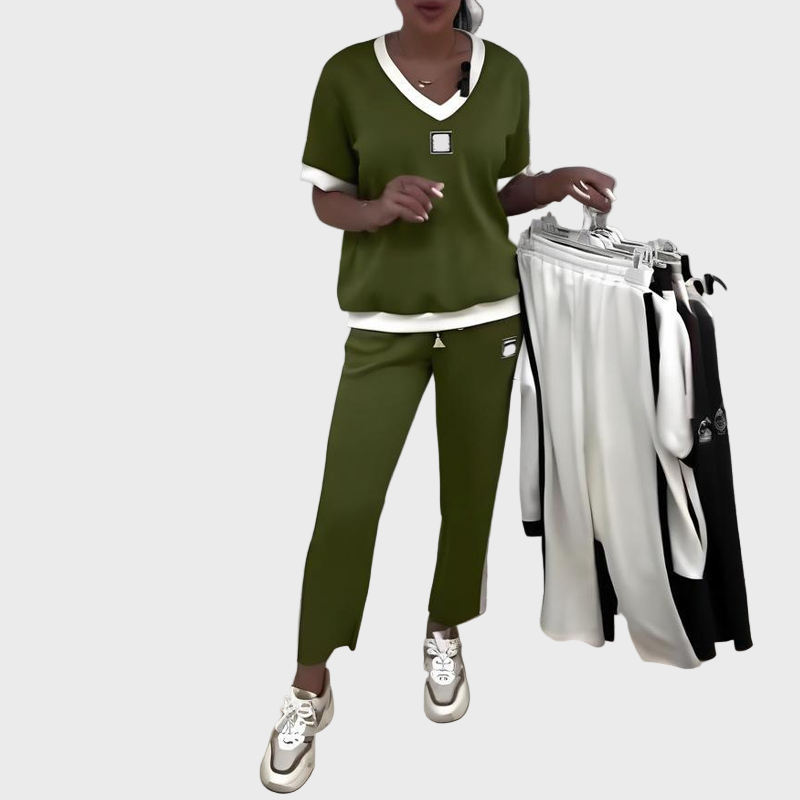 Women's Set with Top and Trousers with V Neckline