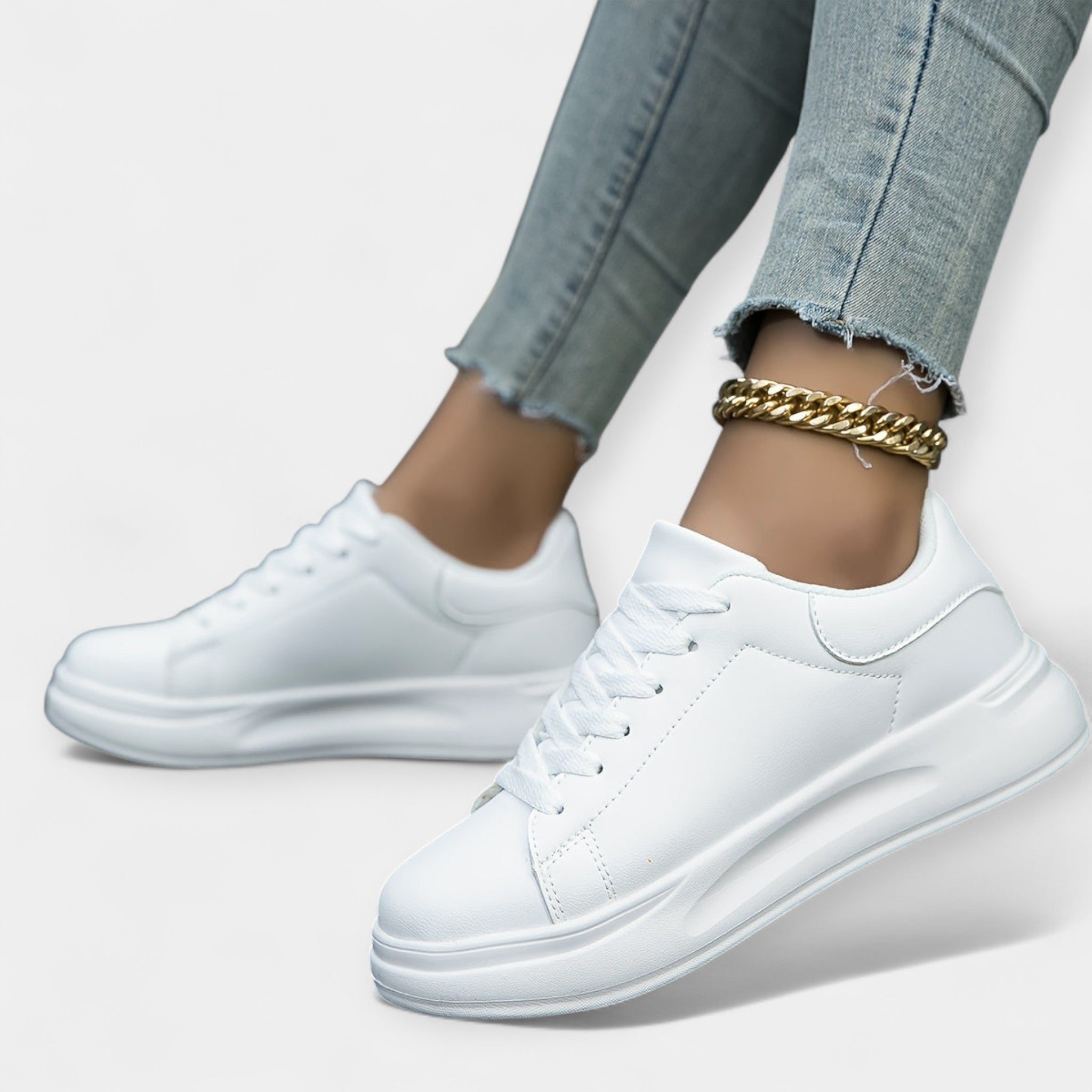 White Leather Sports Trainers