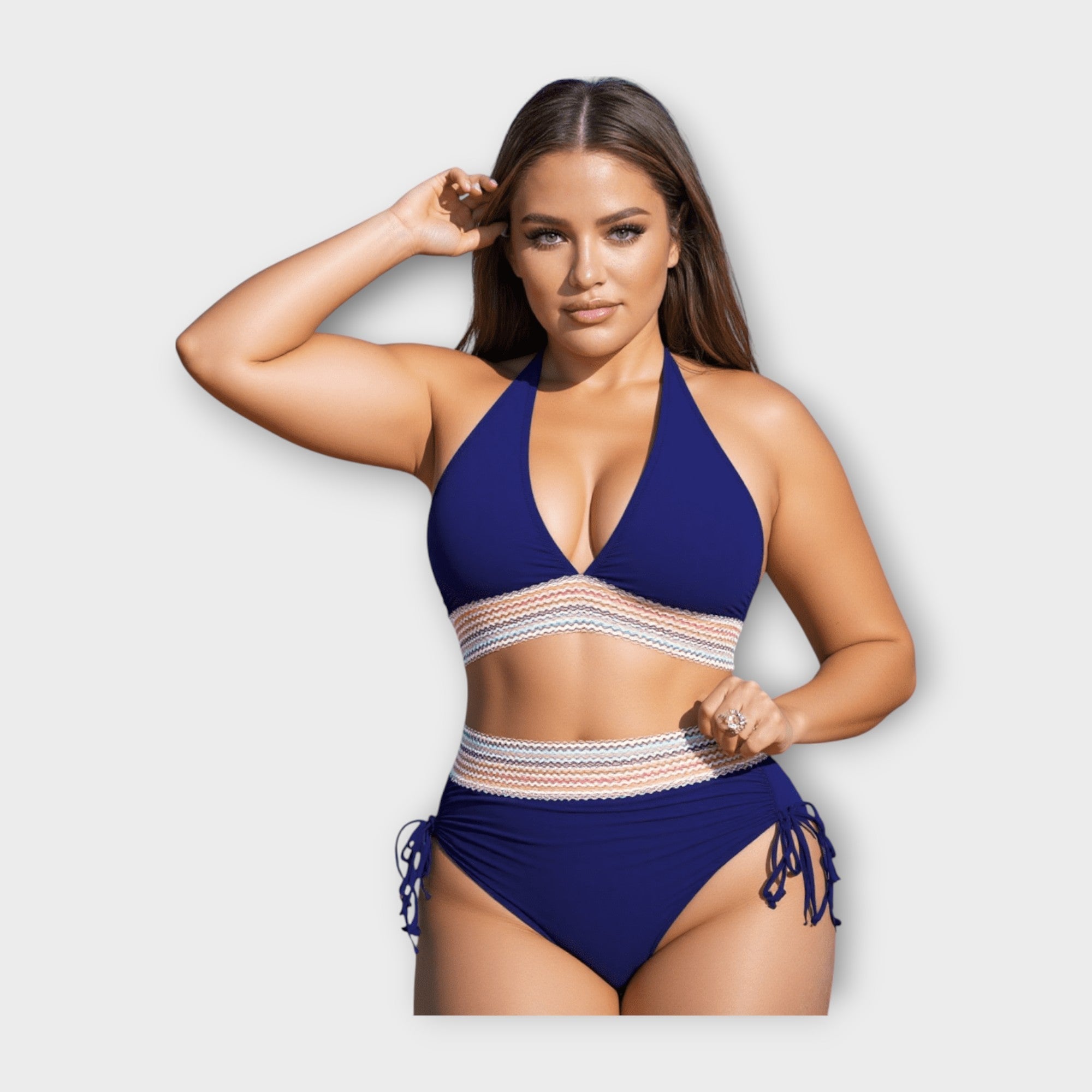 Bikini with Knitted Detail and High-Waisted Brief