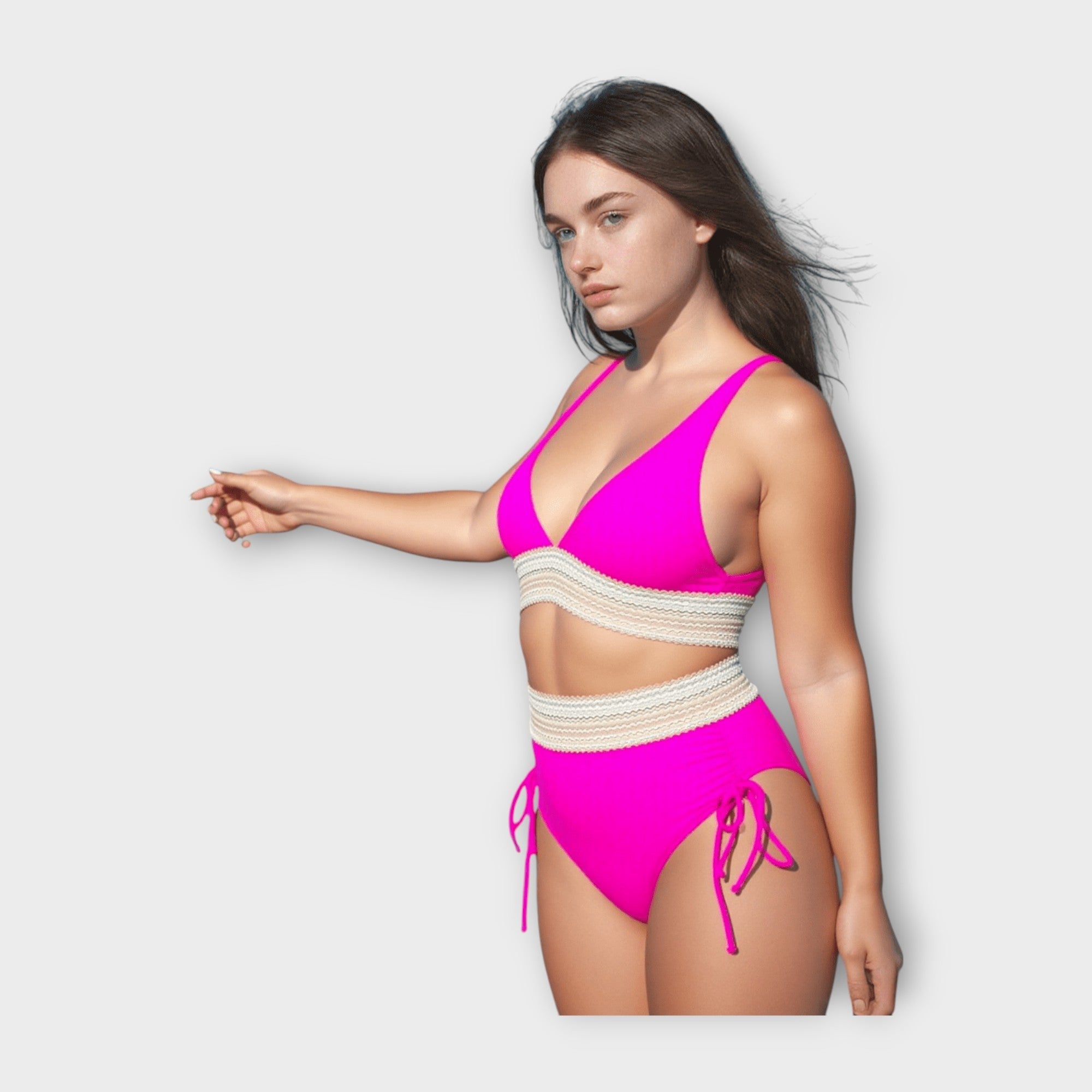 Bikini with Knitted Detail and High-Waisted Brief