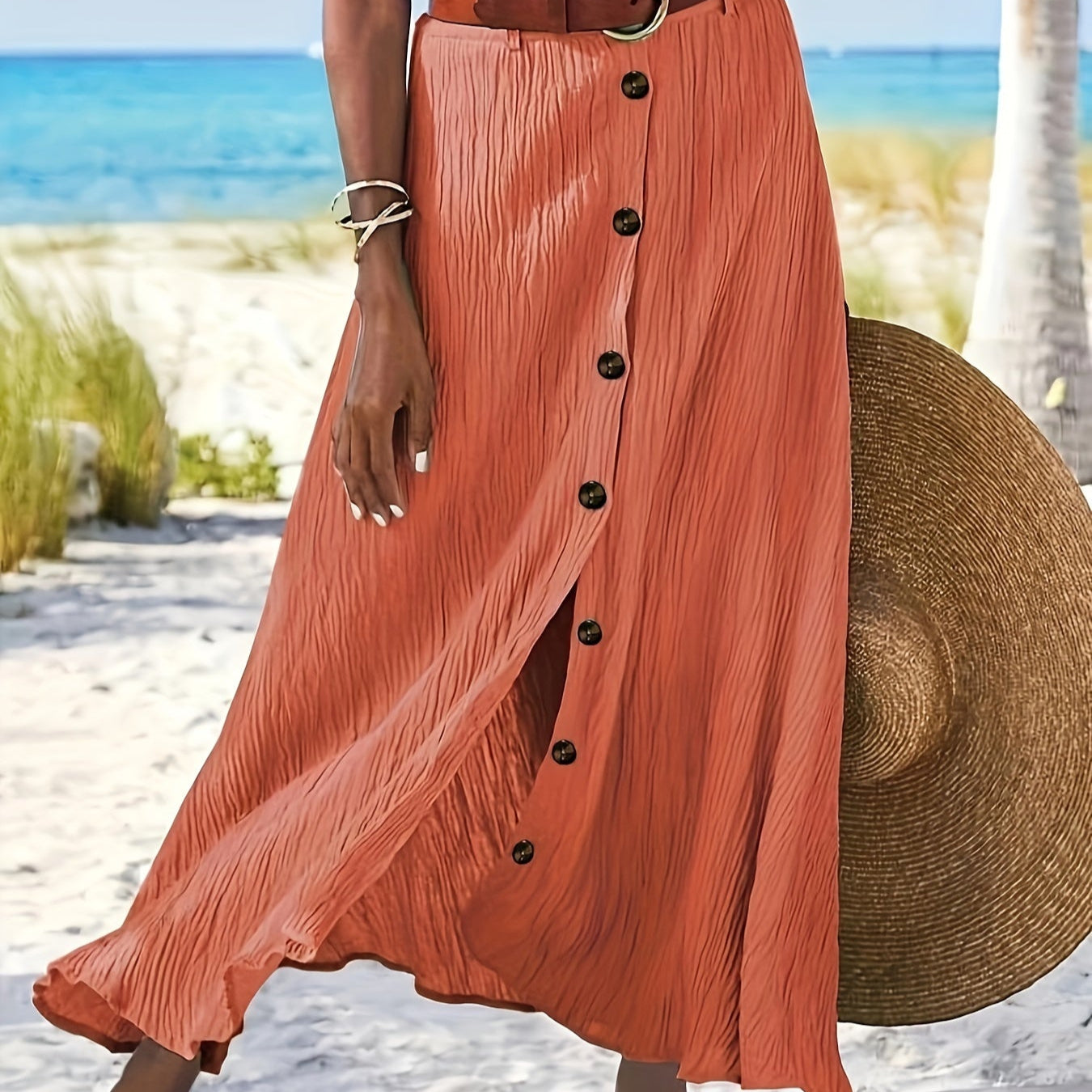 Semi-Sheer Midi Skirt with Split