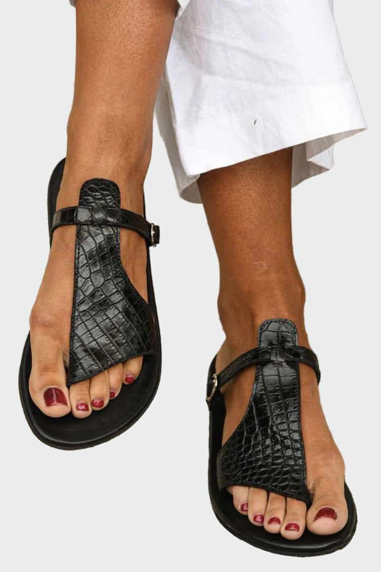 T-Bar Sandals with Textured Finish