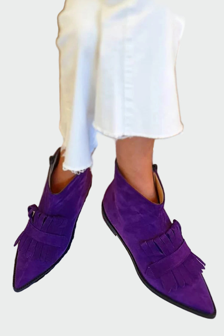 Pointed Ankle Boot with Decorative Fringes