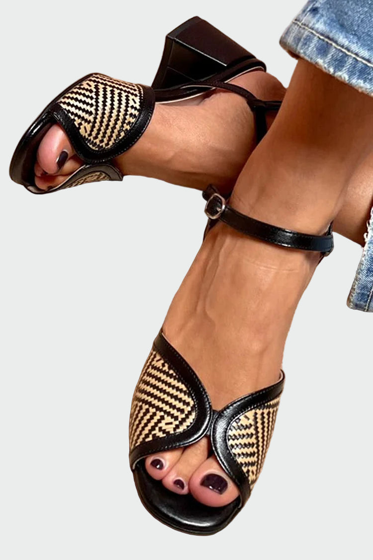 Knitted Fabric Sandals with Wide Heel