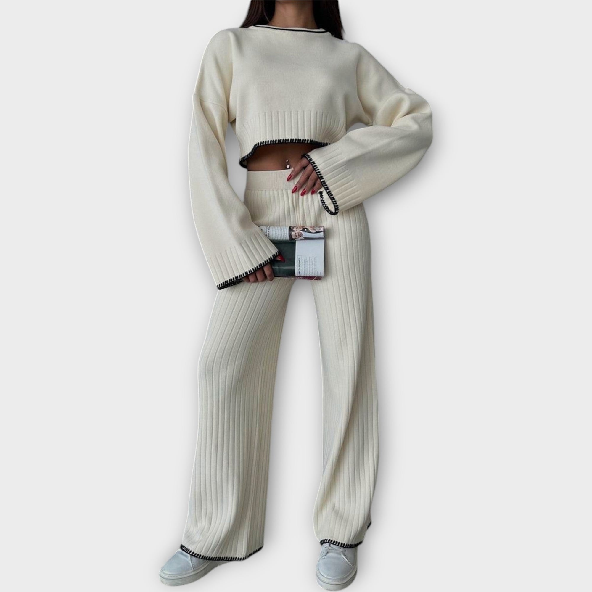 Knitted Set with Cropped Top and Refined Details