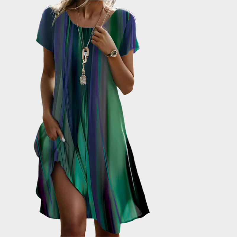 Summer Dress with O-Neck and Medium Length