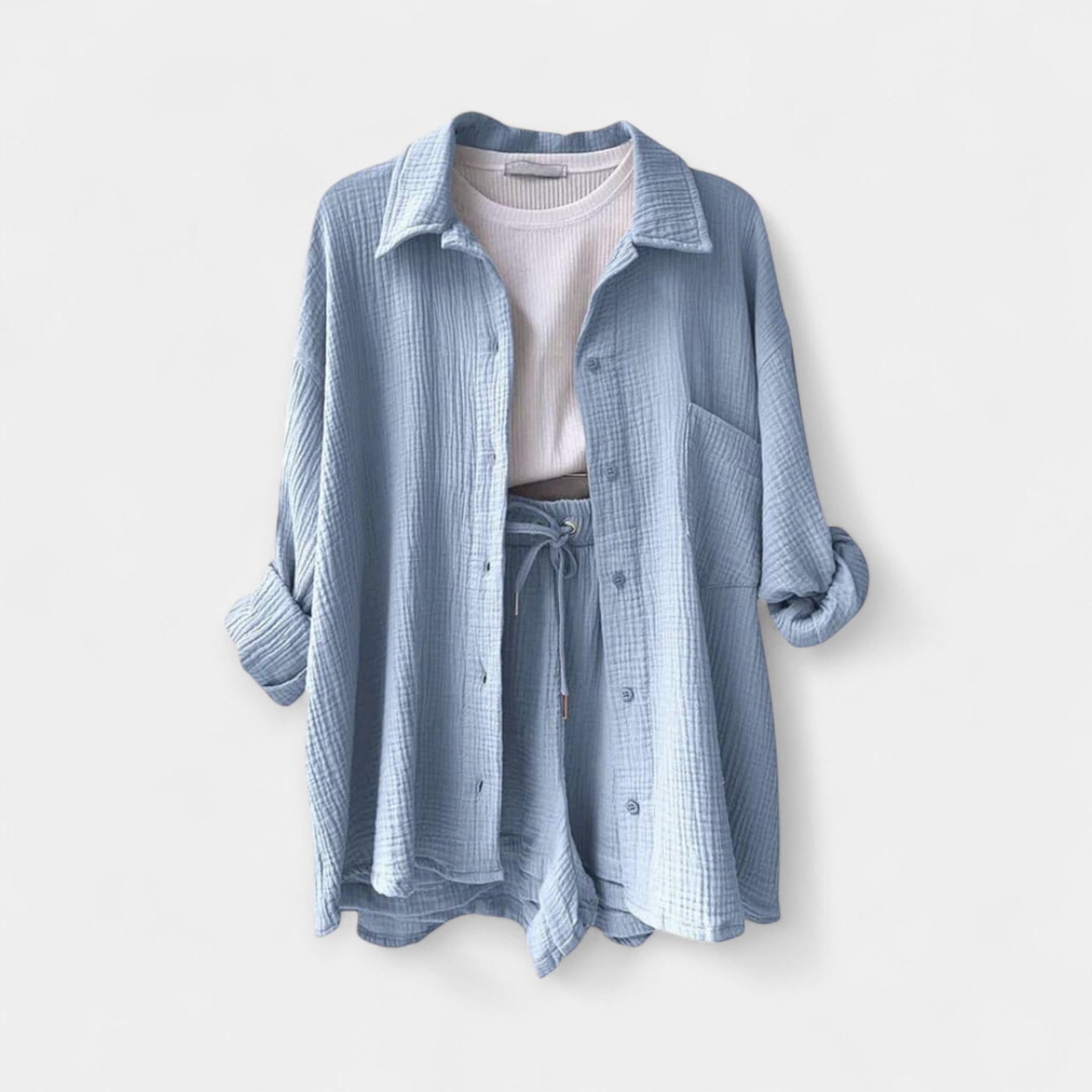 Two-Tone Summer Top and Shorts Set