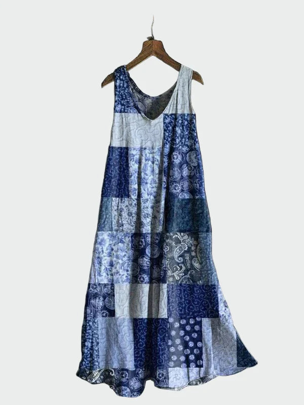 Dress with Blue Patchwork Pattern