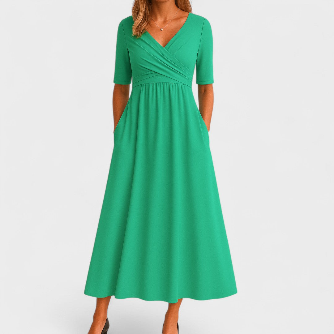 Elegant Long Dress with Crossed Neckline