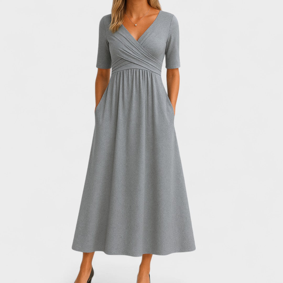 Elegant Long Dress with Crossed Neckline