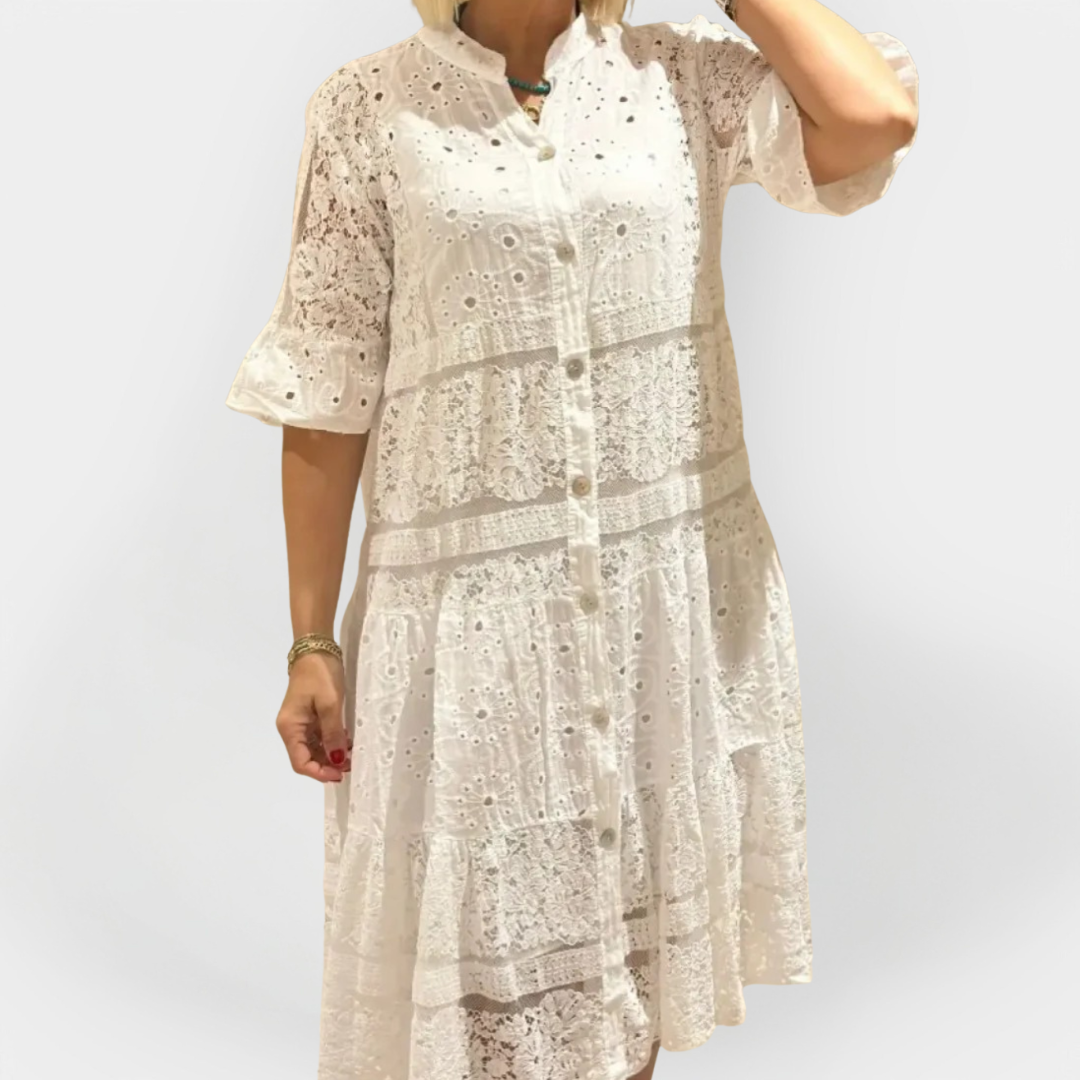 Lace Dress with Sleeves and Front Buttons