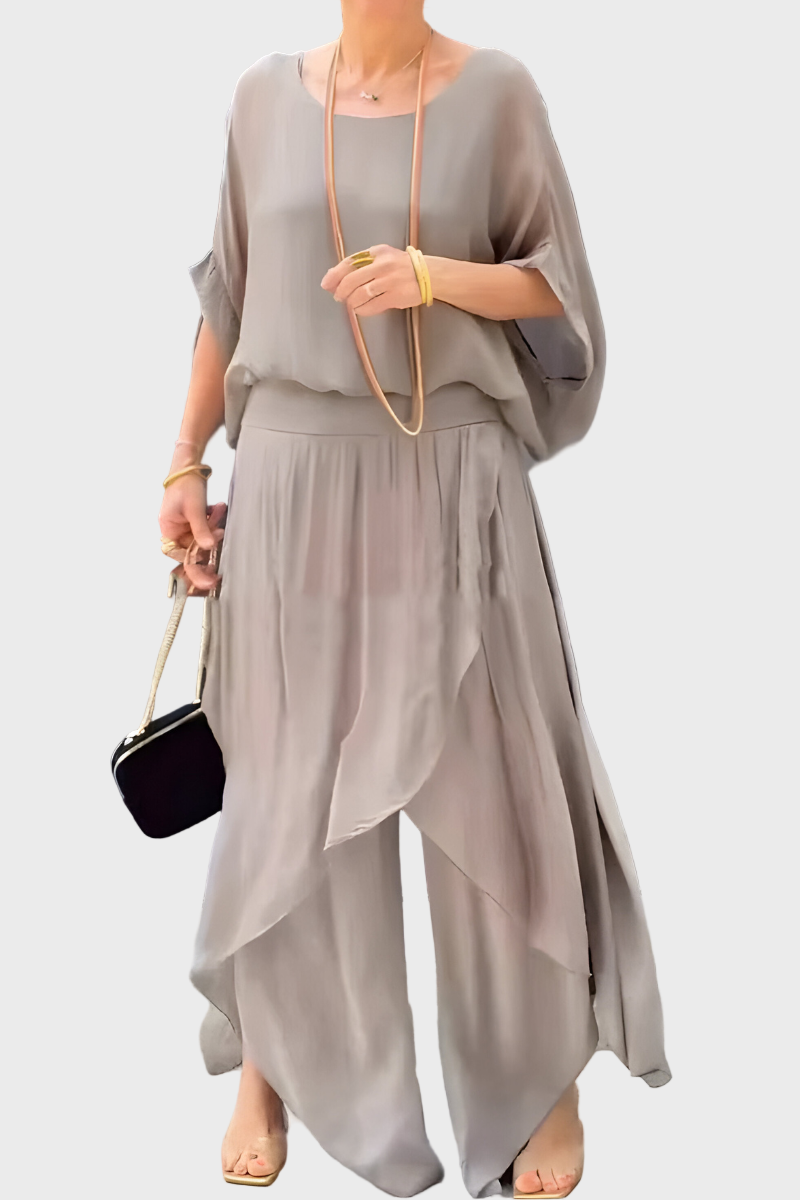 Top Wide and Ripped Trousers – Two-Piece Set in Chiffon