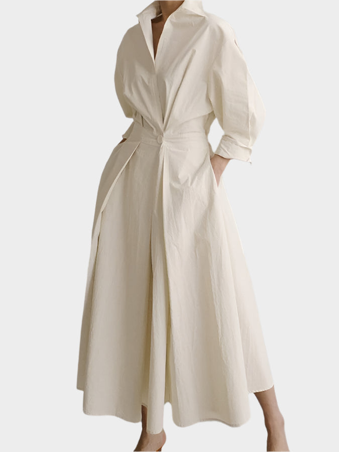 Elegant A-Line Dress with Polo Collar