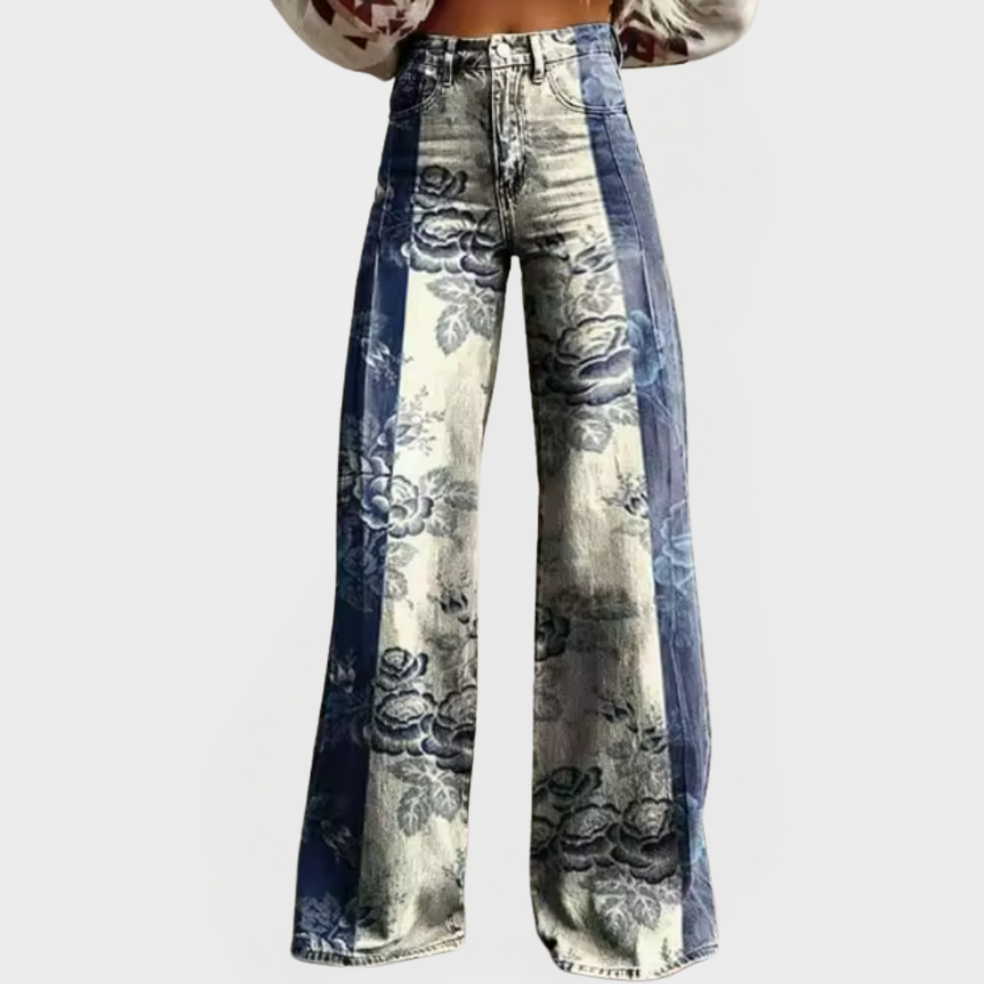 Jeans with Floral Pattern and Patchwork Style