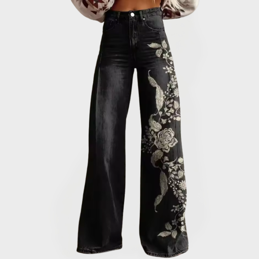 Stylish Trousers with Wide Legs and Embroidery