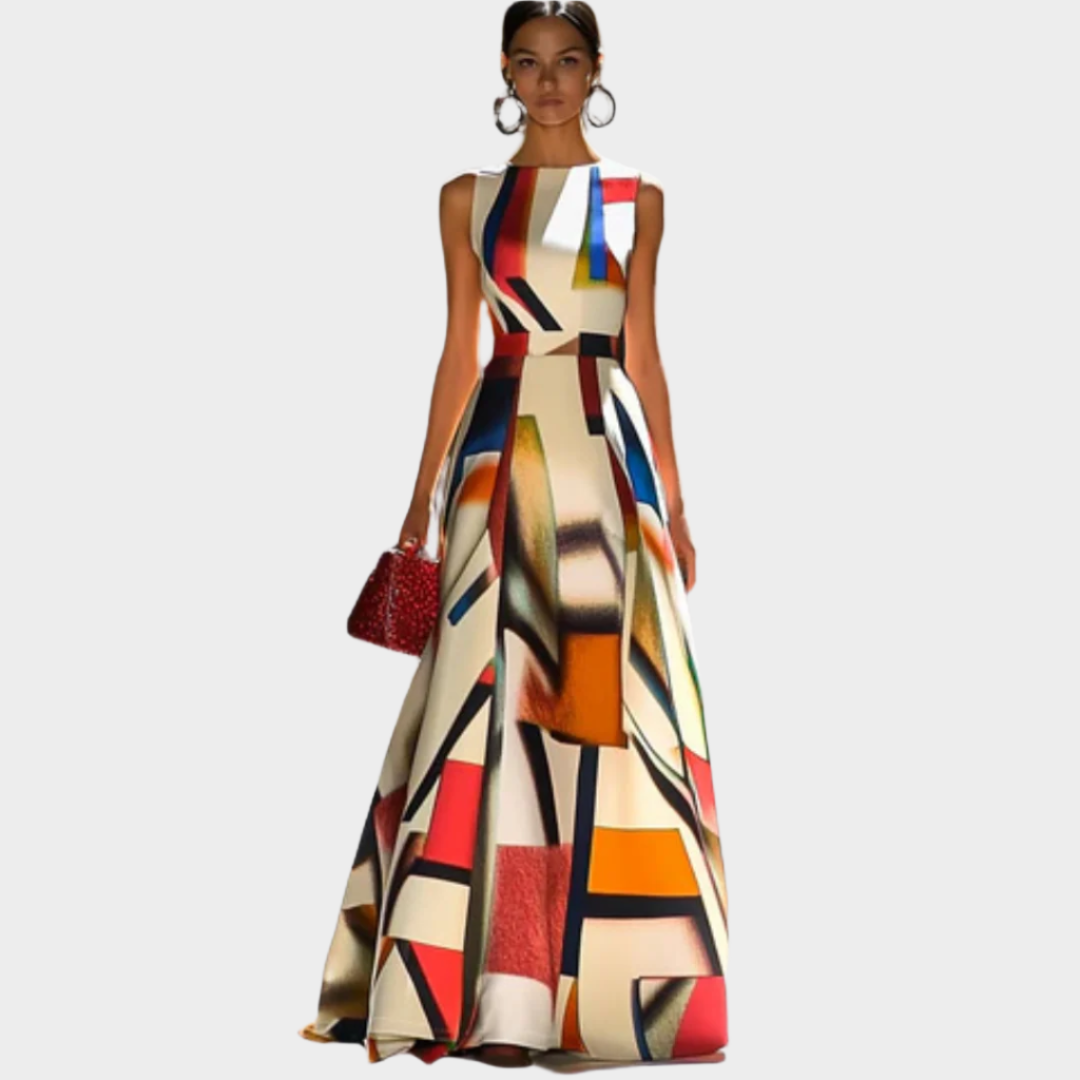 Maxi Dress with Linear Feel and Shimmering Texture