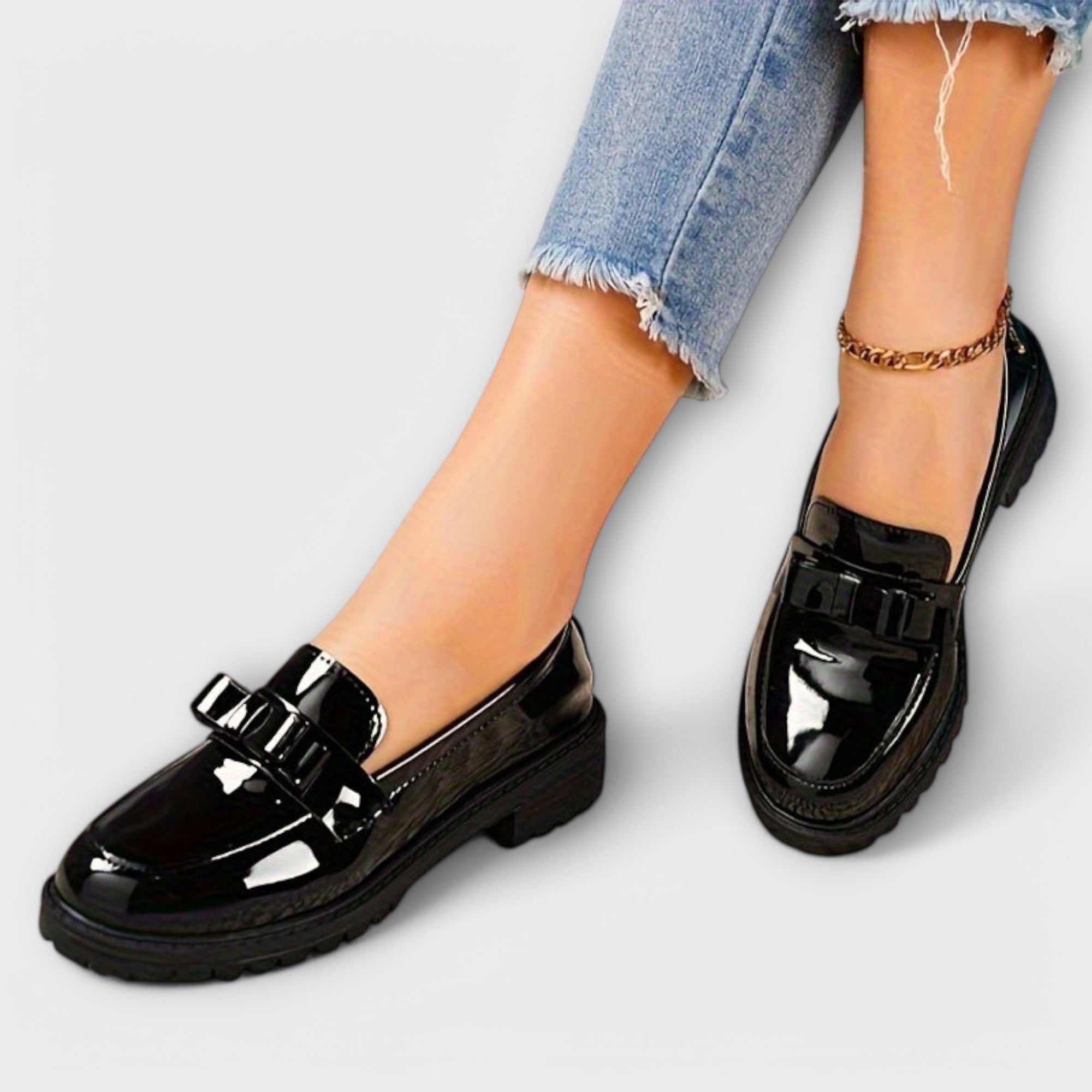 Women's Black Patent Loafers with Bow