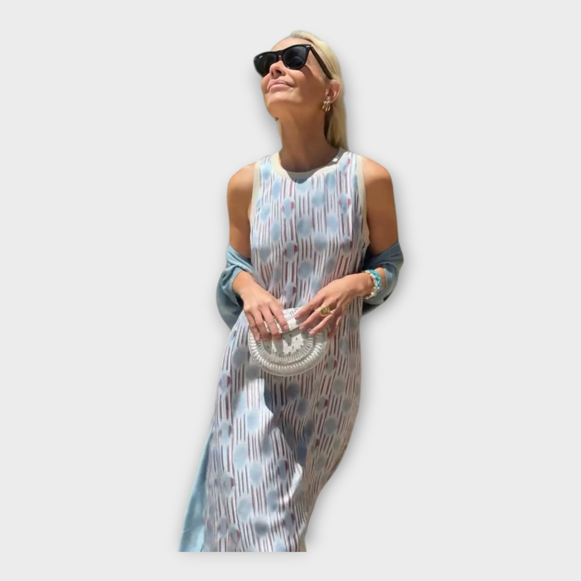 Maxi Dress with Linear Patterns and Airy Flow