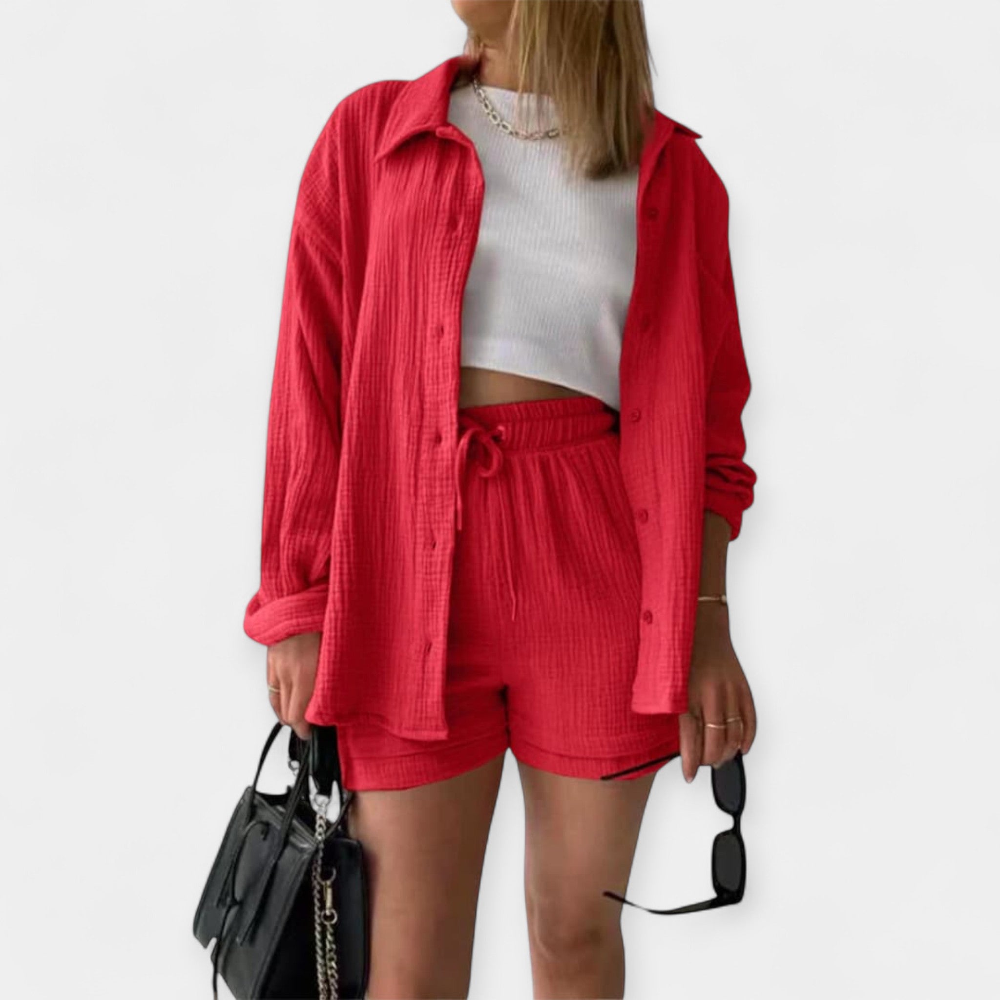 Two-Tone Summer Top and Shorts Set