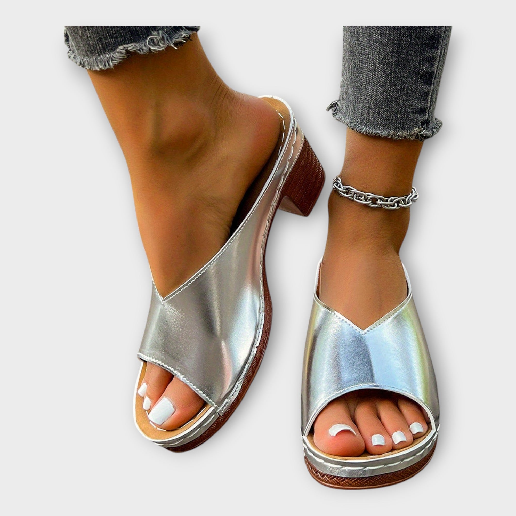 Heeled Sandals with Chunky Heel and Open Back