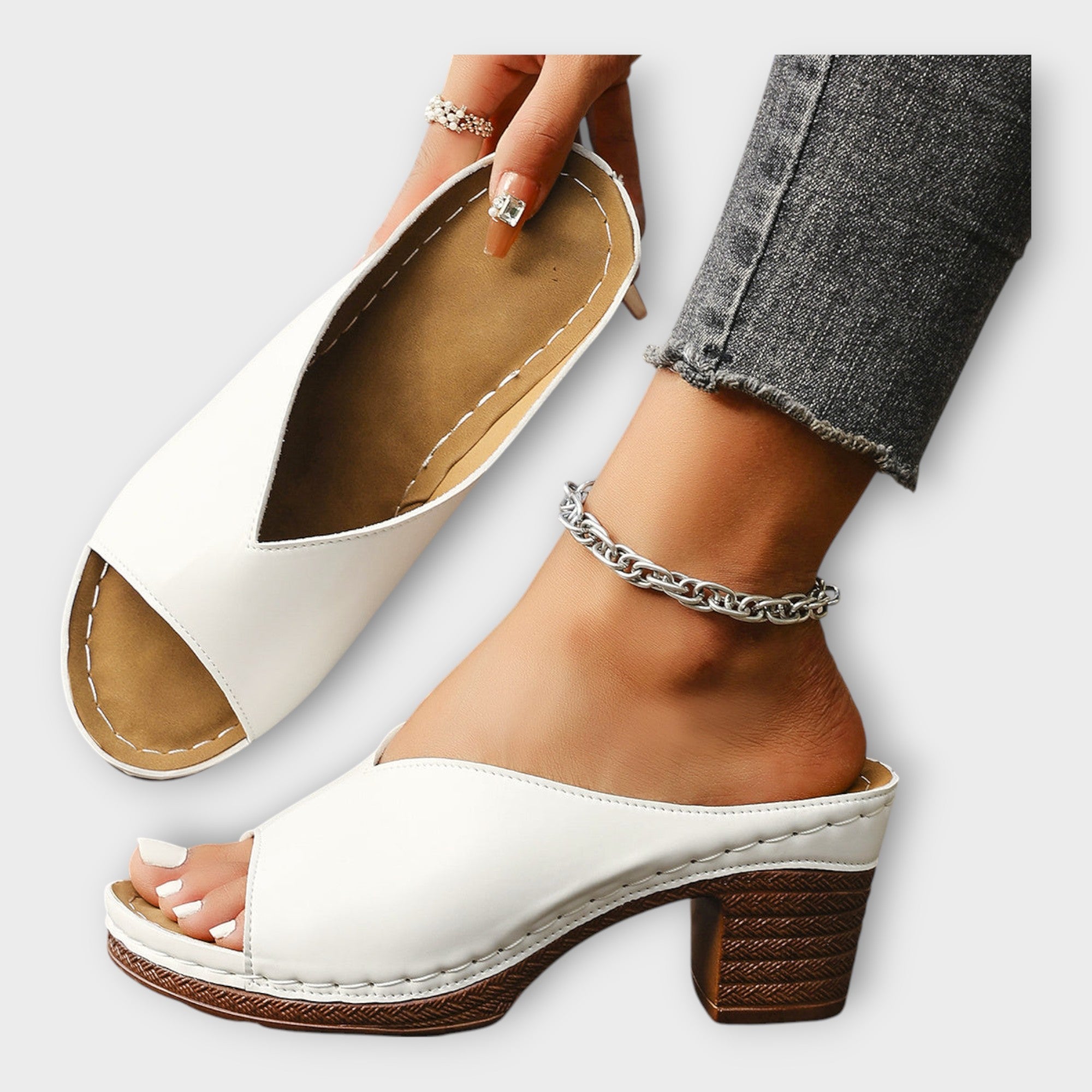 Heeled Sandals with Chunky Heel and Open Back