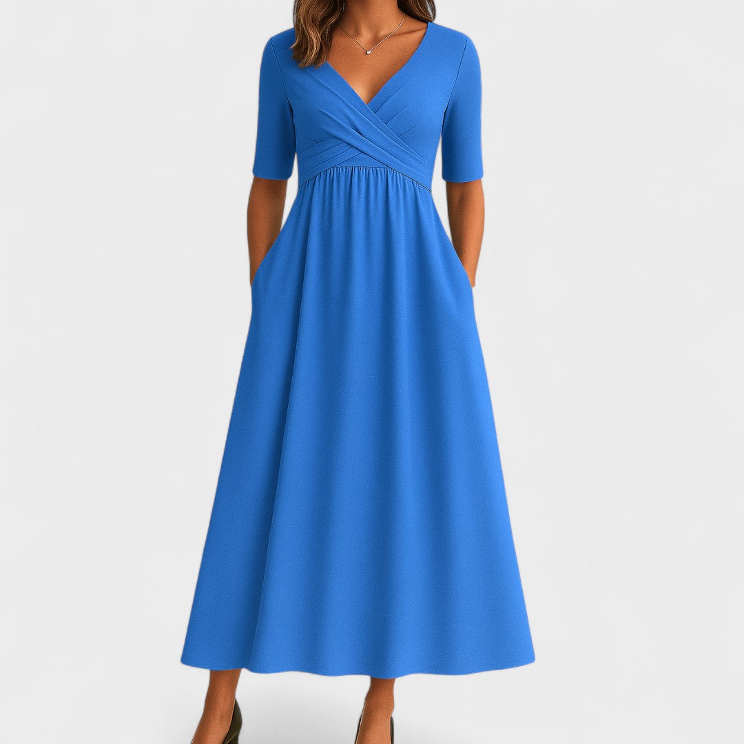 Elegant Long Dress with Crossed Neckline
