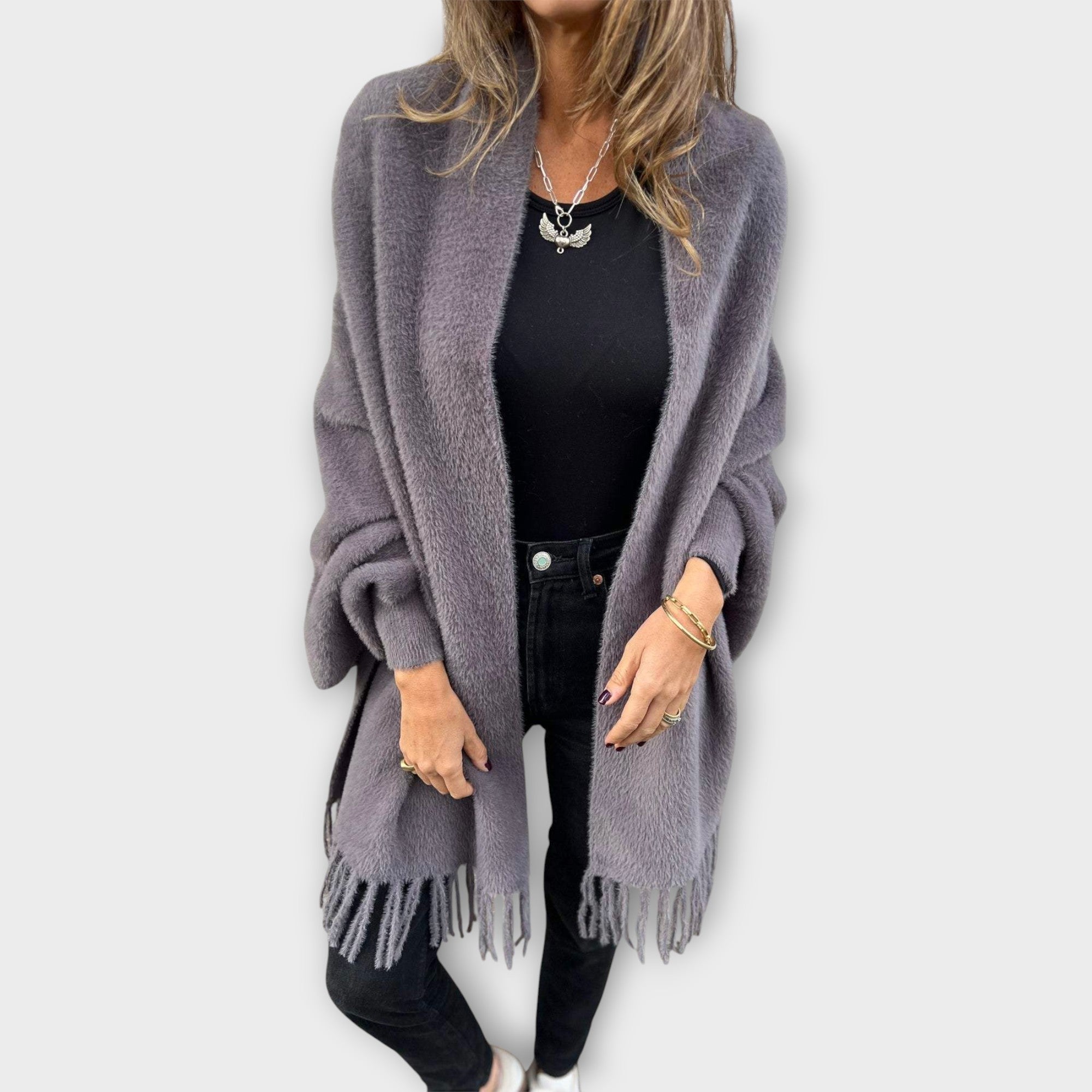 Knit Coat with Fringes