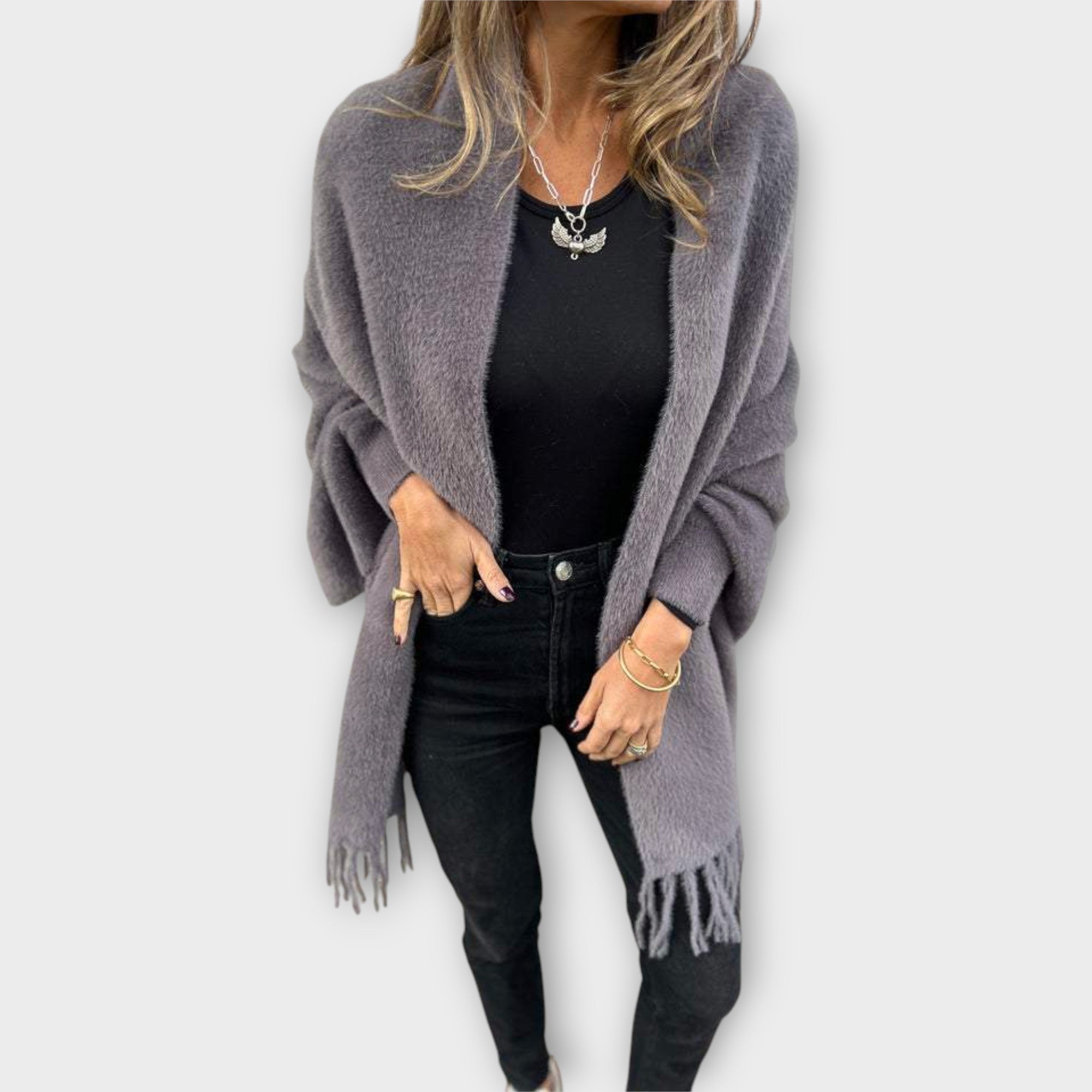 Knit Coat with Fringes