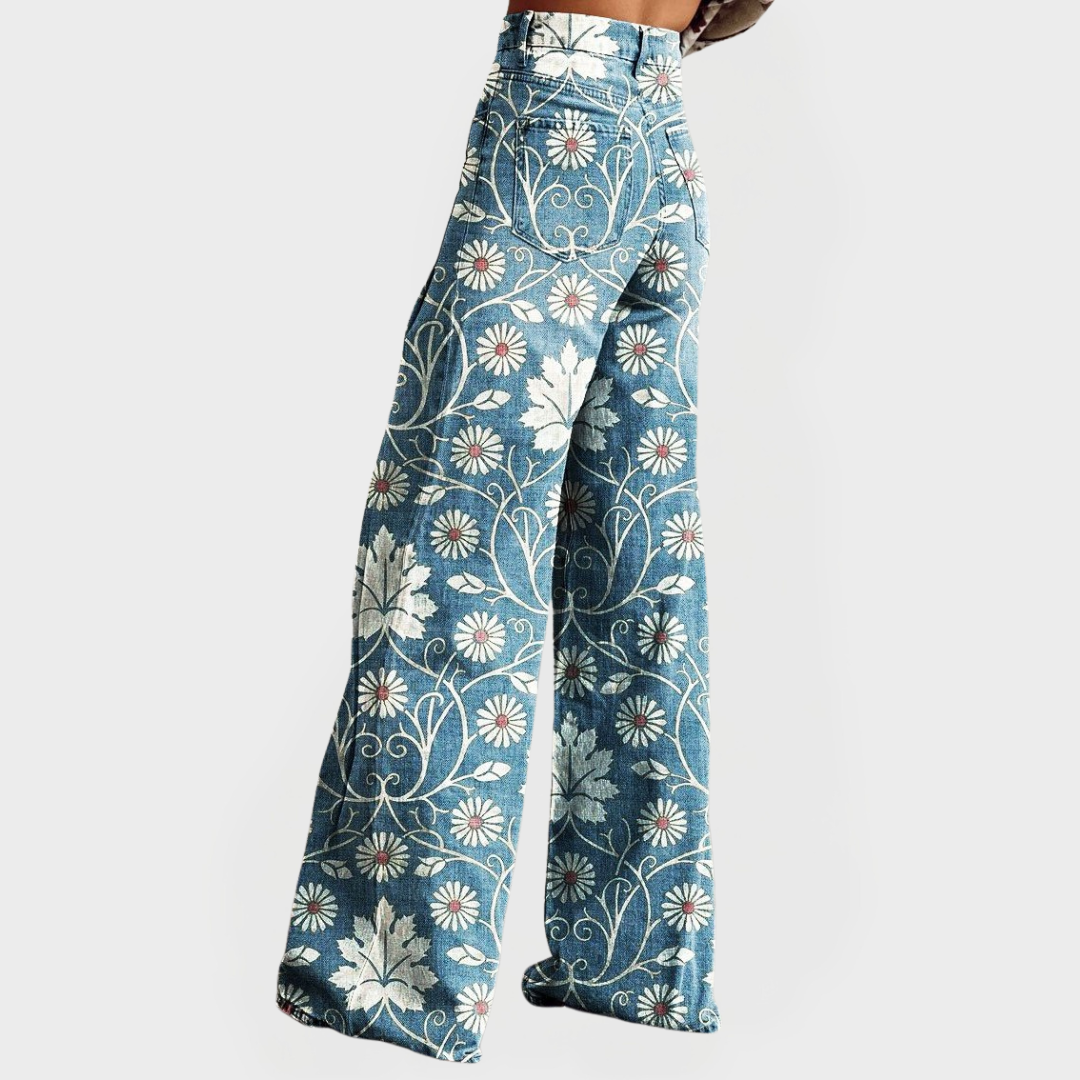 Stylish Floral Trousers with Wide Legs