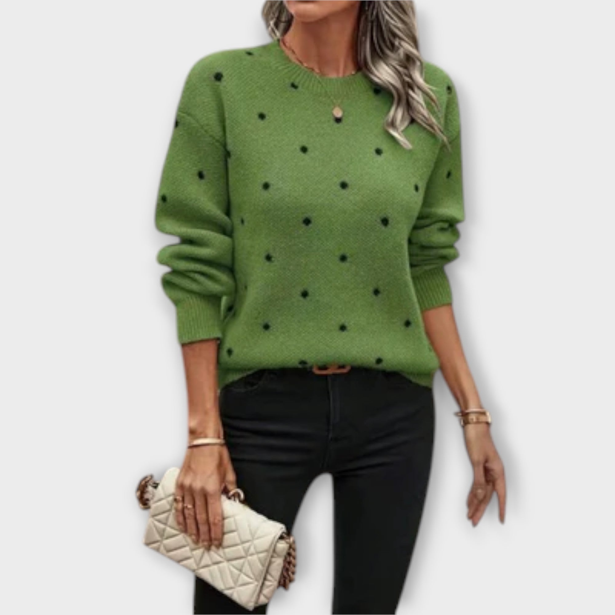 Ava – relaxed long-sleeved knitted sweater with polka dot design