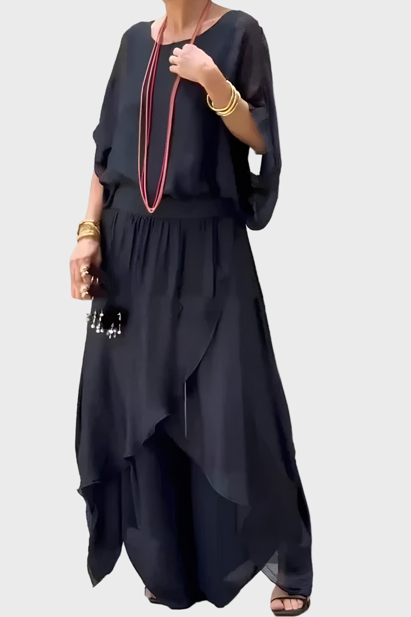 Top Wide and Ripped Trousers – Two-Piece Set in Chiffon