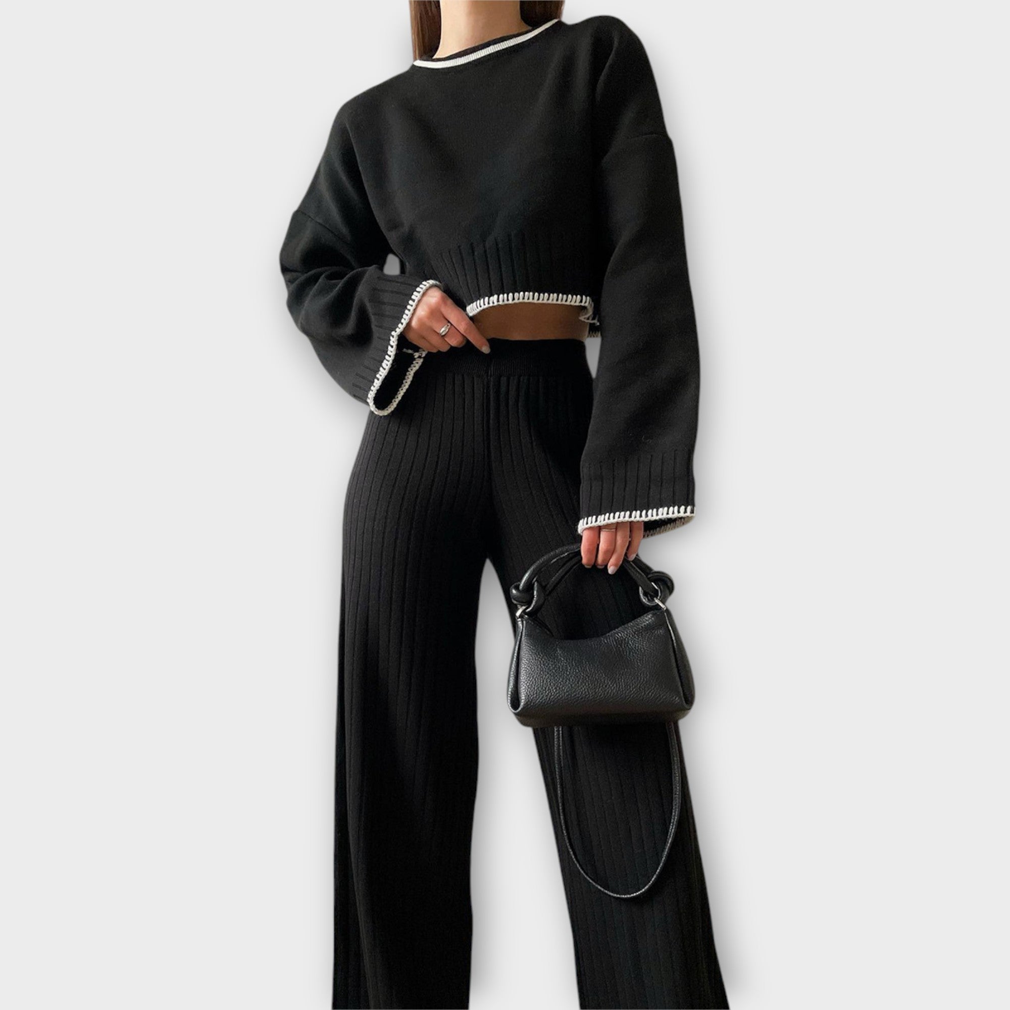 Knitted Set with Cropped Top and Refined Details