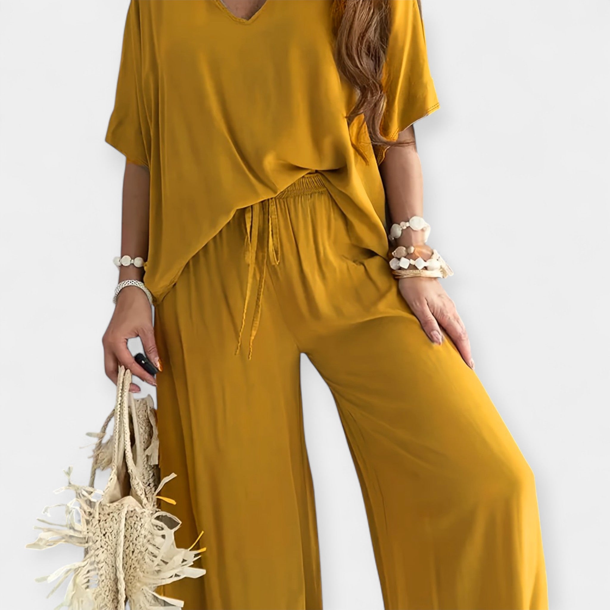 Airy Set with Wide Trousers and Loose Blouse