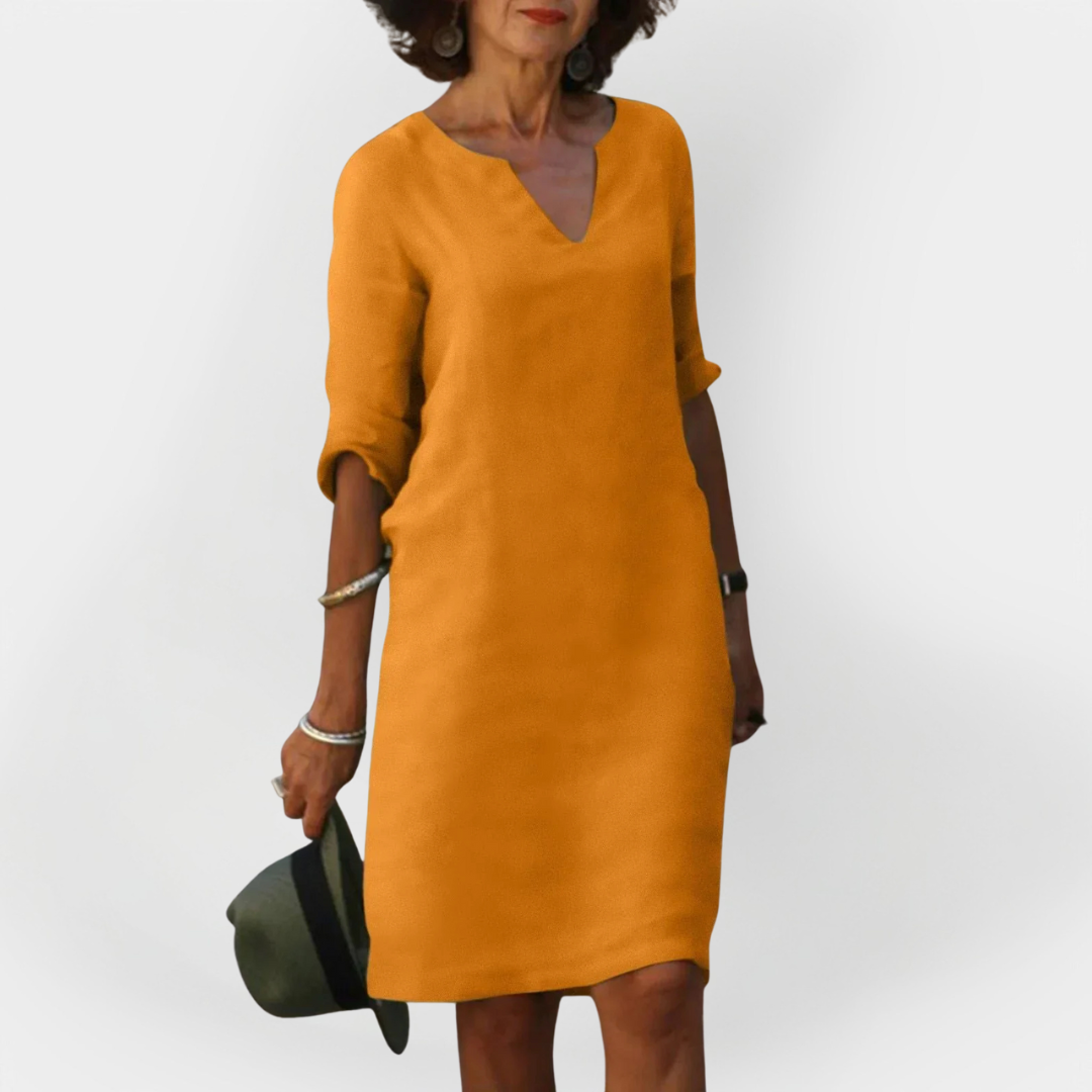Everyday Dress with V Neckline