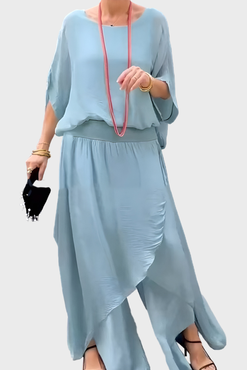 Top Wide and Ripped Trousers – Two-Piece Set in Chiffon