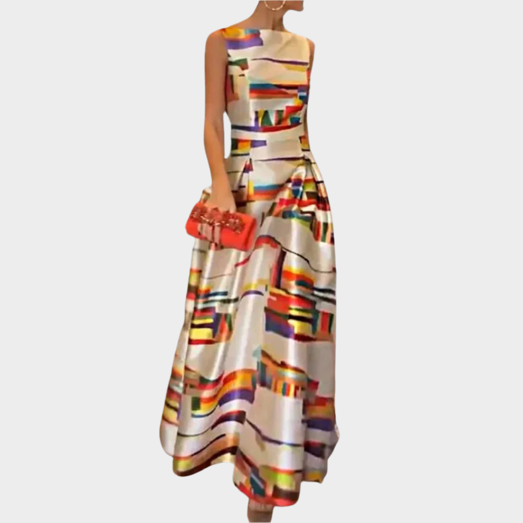 Maxi Dress with Linear Feel and Shimmering Texture
