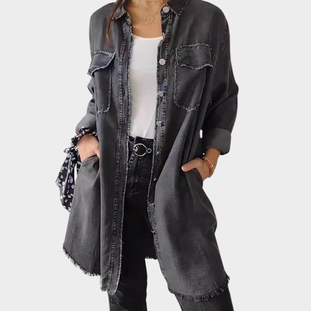 Denim Shirt with Long Sleeves and Classic Collar