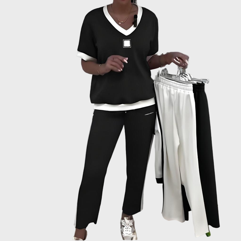 Women's Set with Top and Trousers with V Neckline