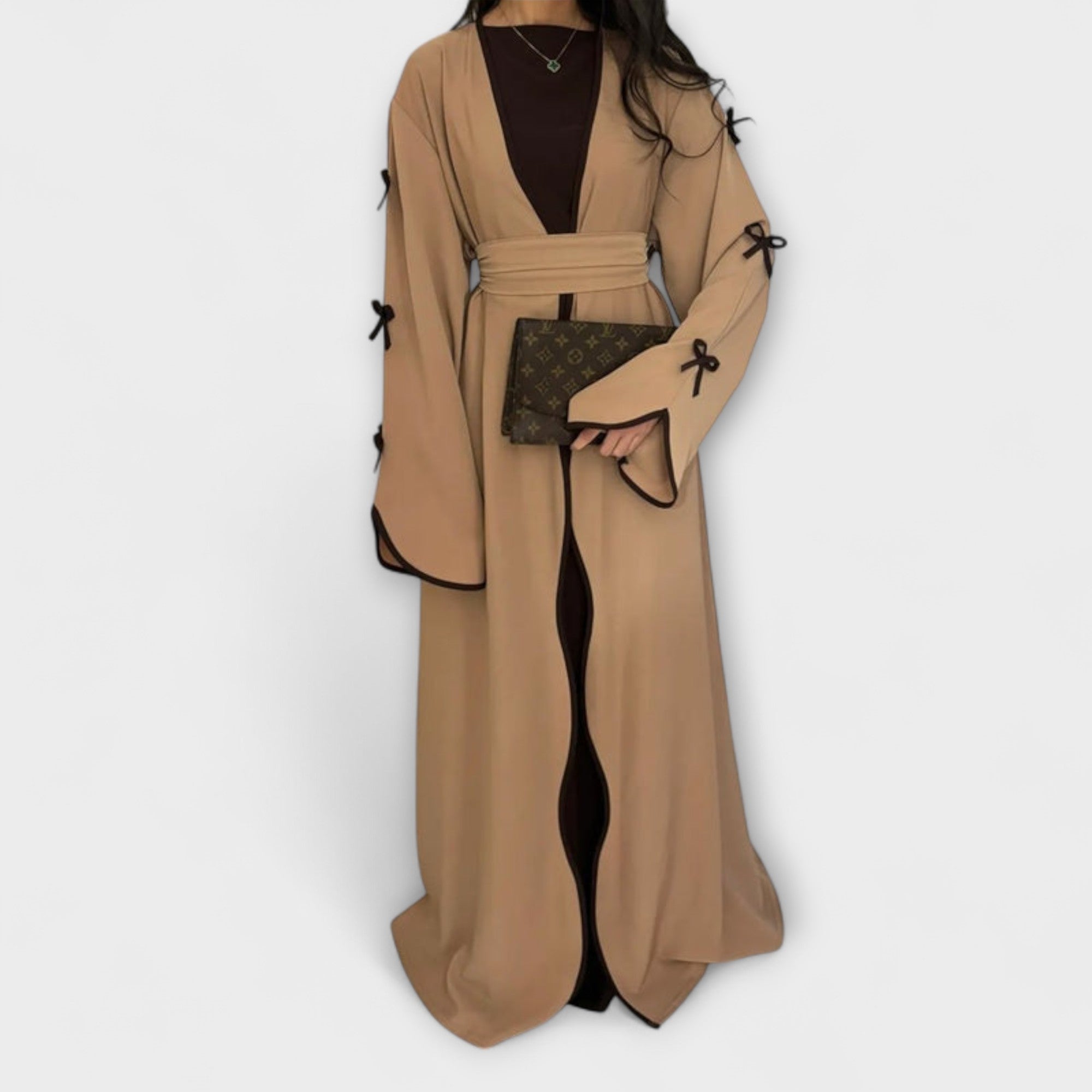 Stylish Cardigan and Dress Combined with Striped Decoration