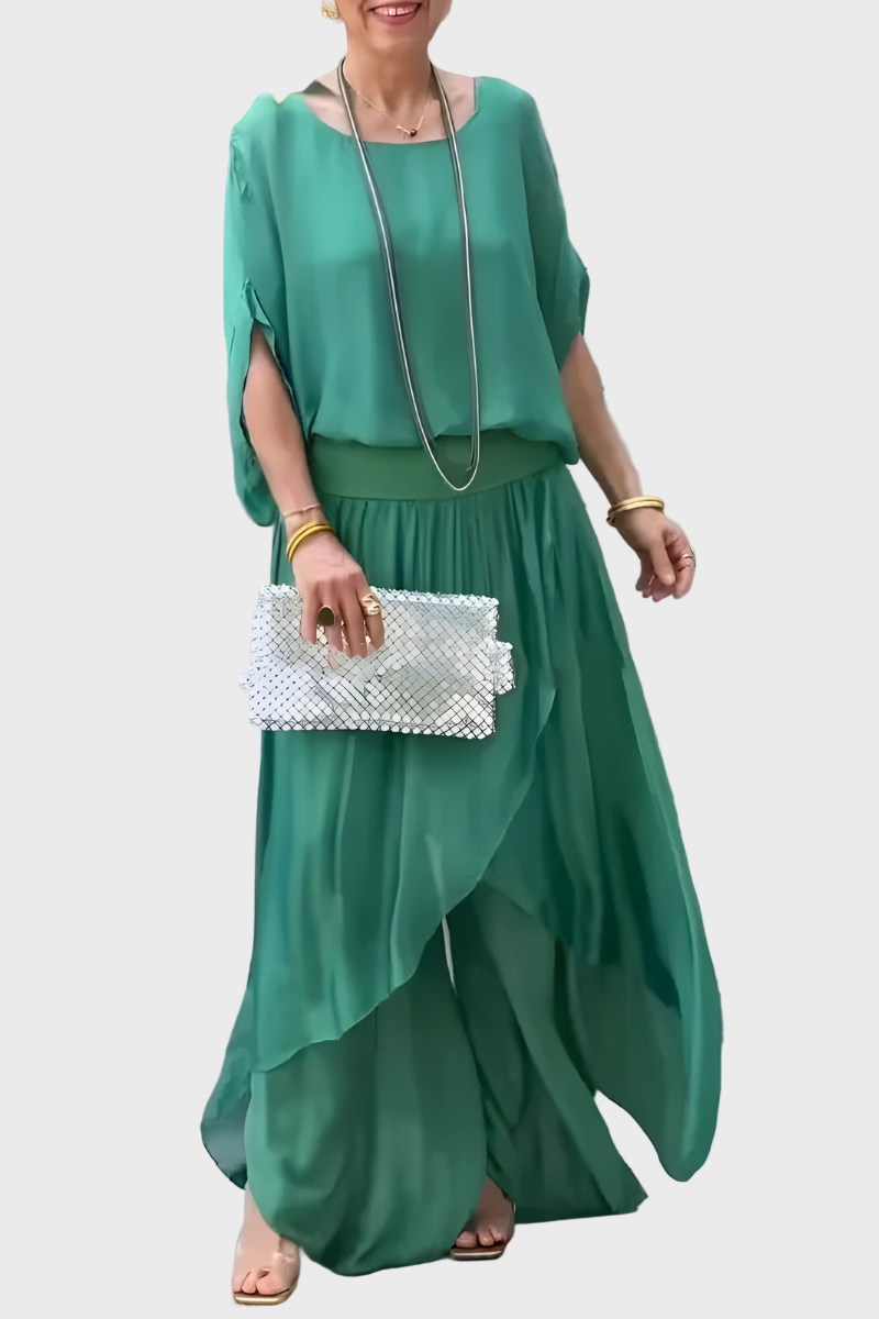 Top Wide and Ripped Trousers – Two-Piece Set in Chiffon