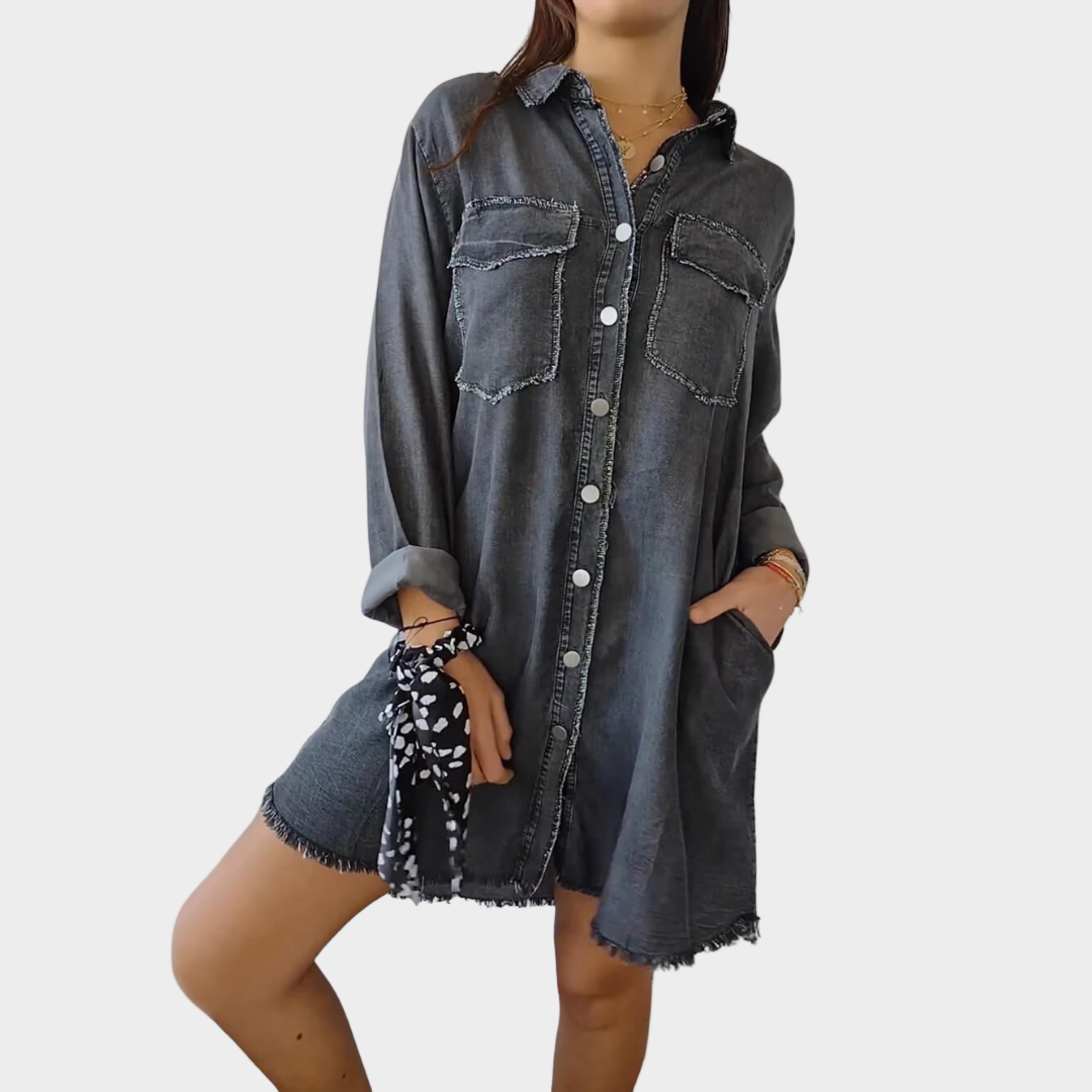 Denim Shirt with Long Sleeves and Classic Collar