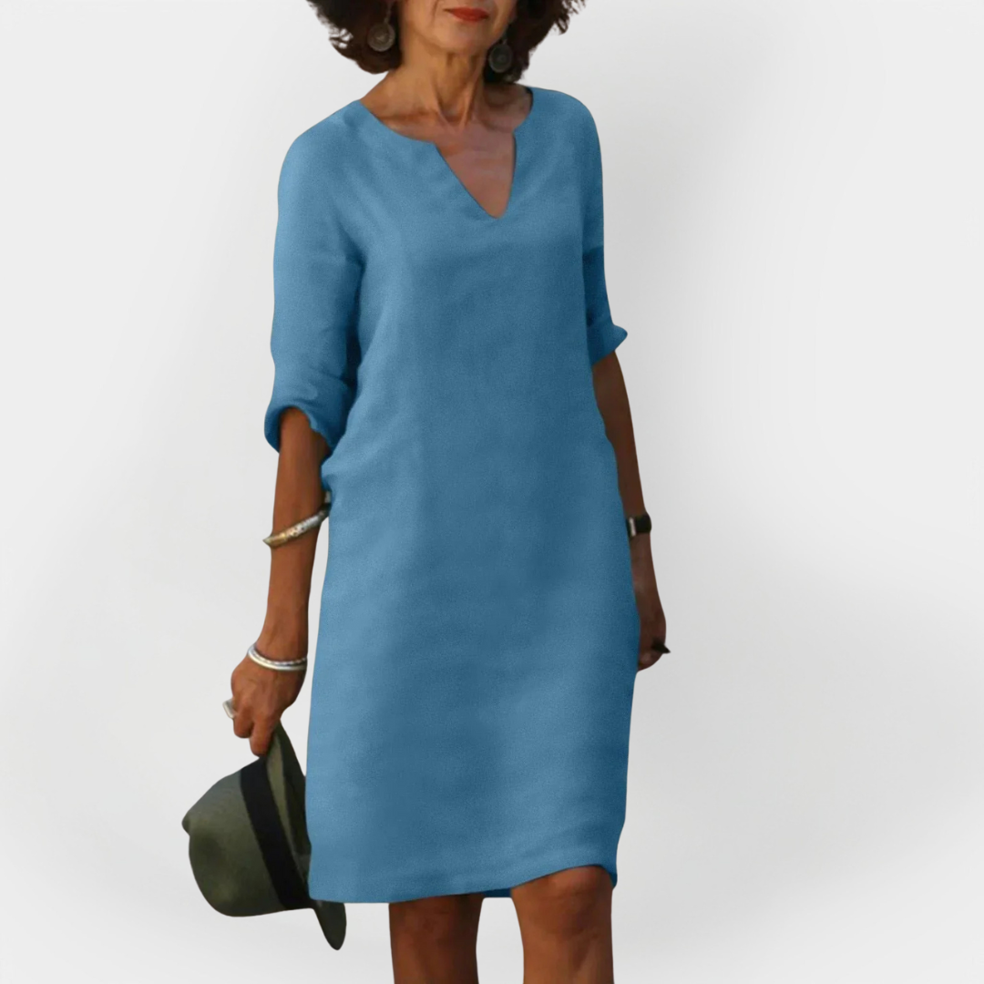 Everyday Dress with V Neckline