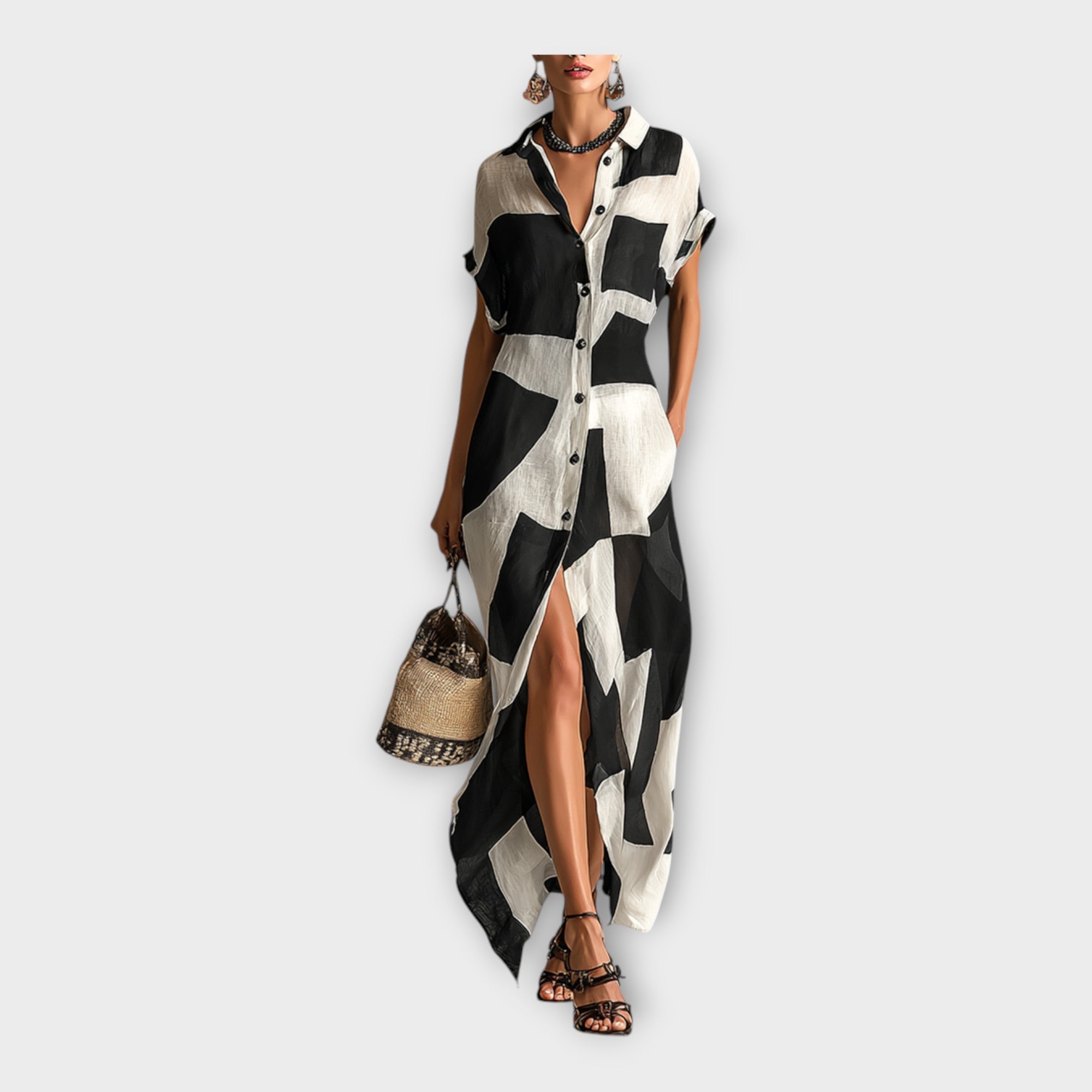 Elegant long dress with modern design and timeless sophistication