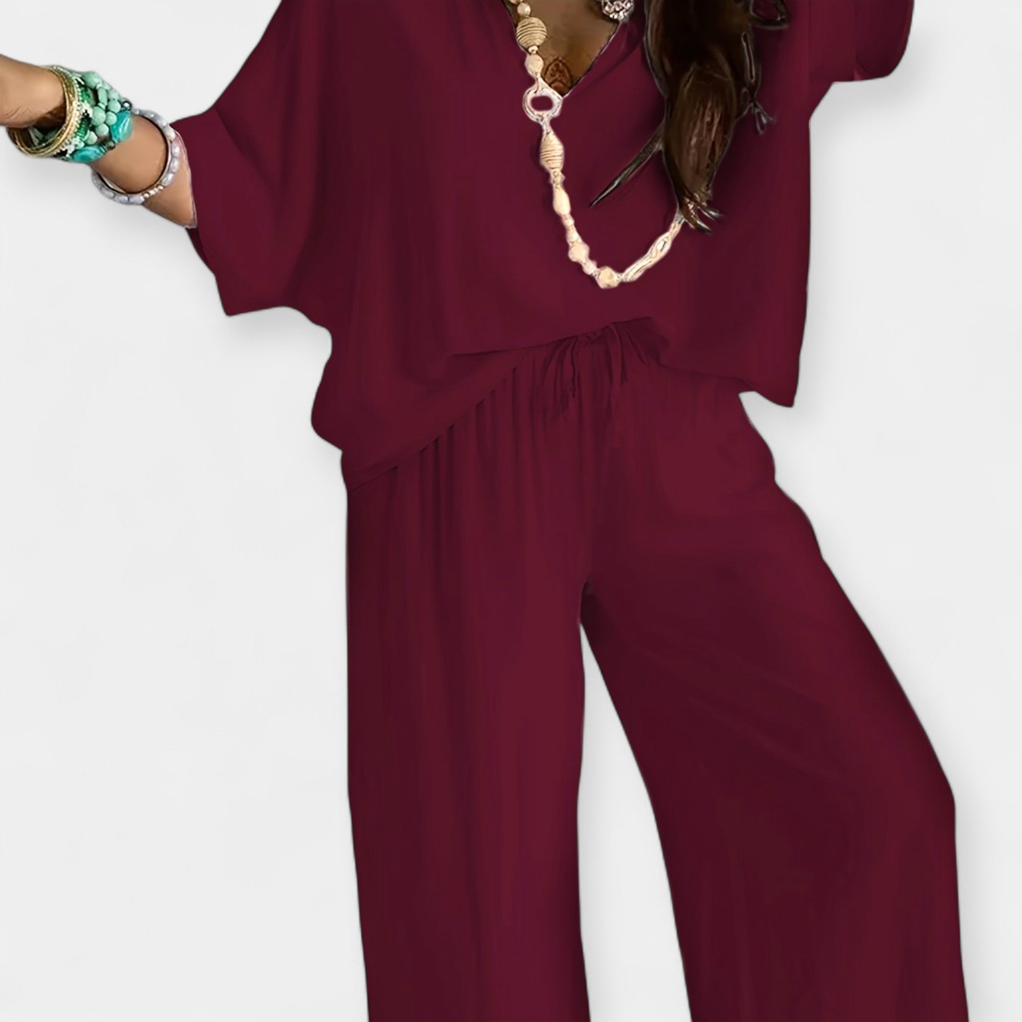 Airy Set with Wide Trousers and Loose Blouse