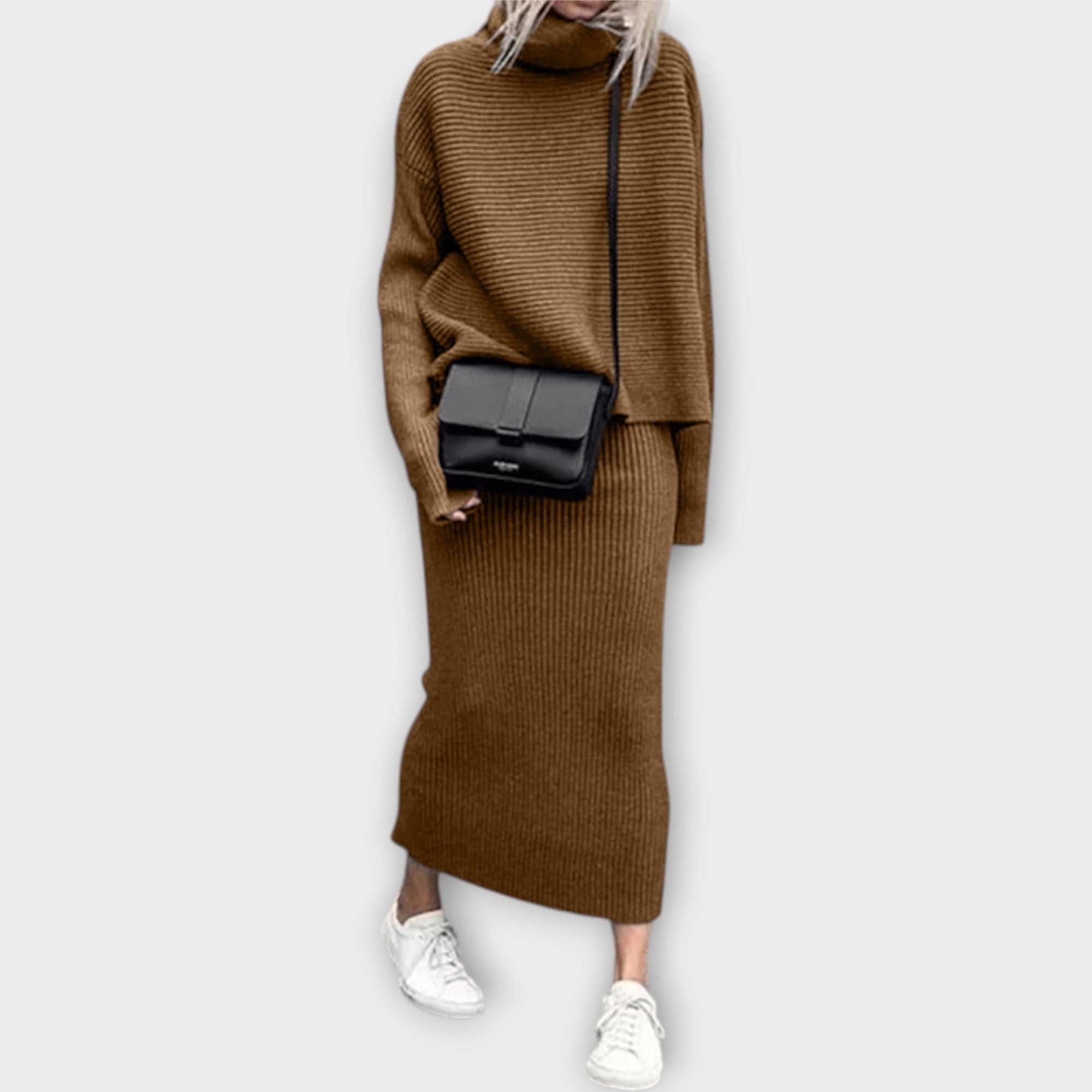 Knitted Set with Roll Neck and Skirt