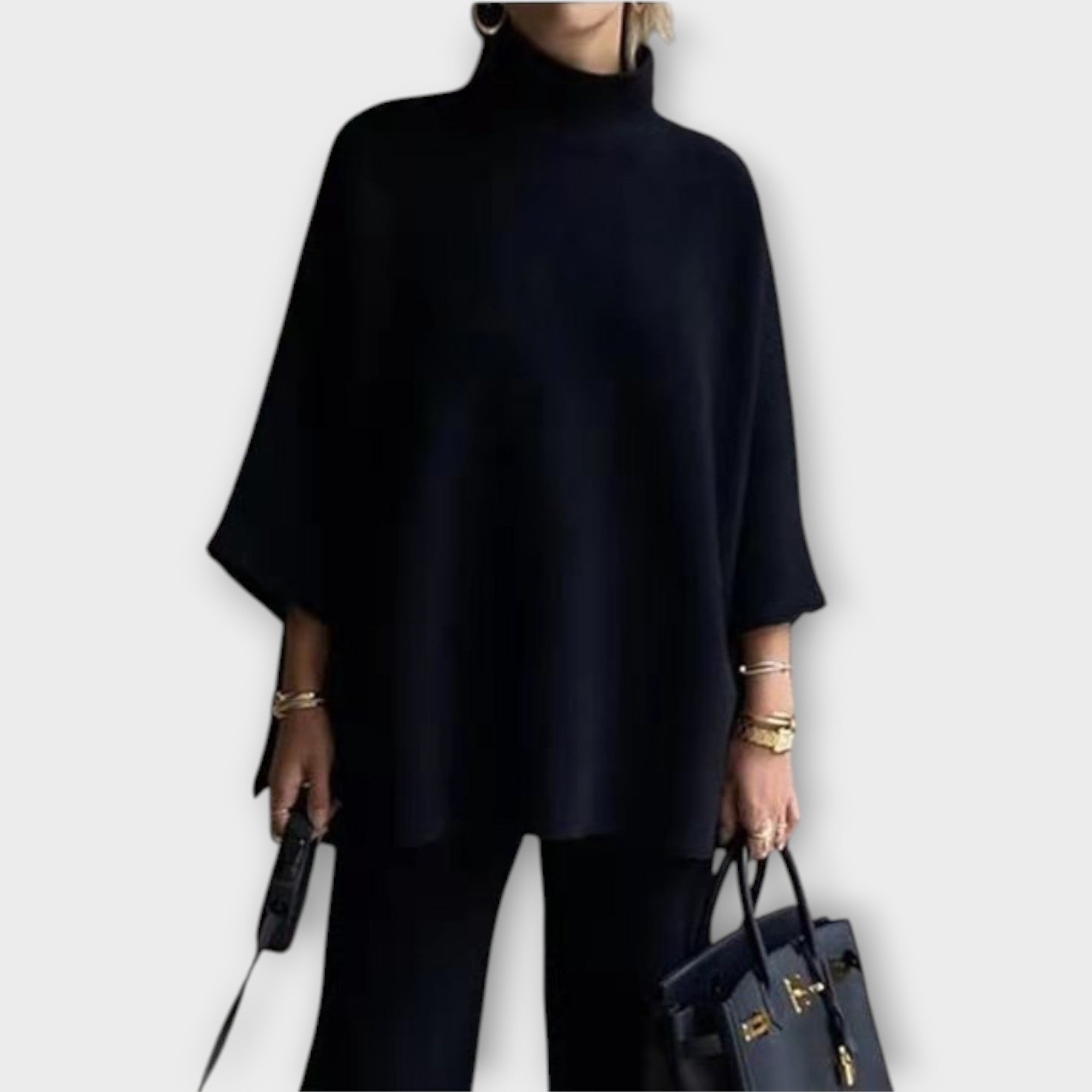 Knitted Jumper with Relaxed Fit and Roll Neck