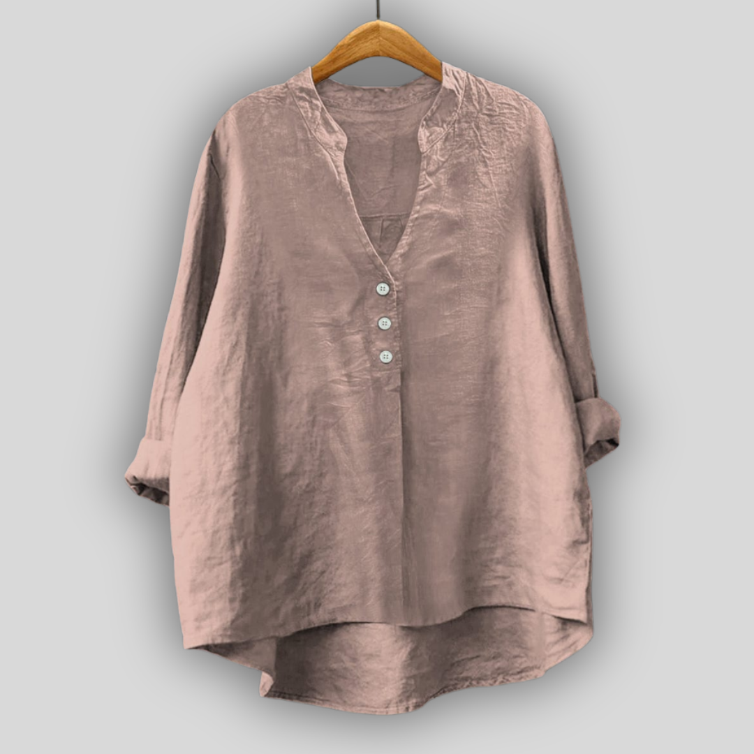 Brown Linen Blouse with Buttons