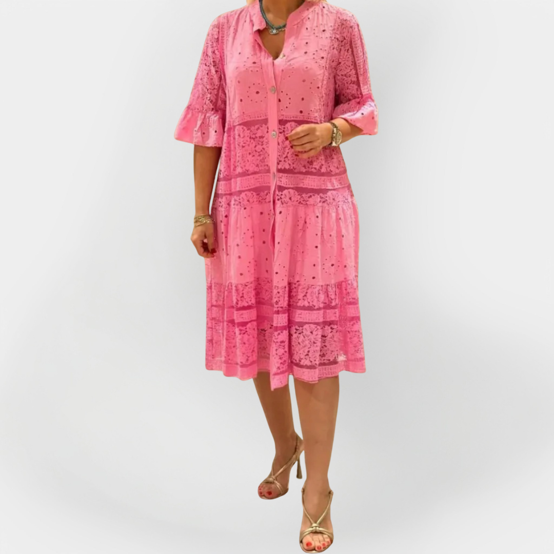 Lace Dress with Sleeves and Front Buttons
