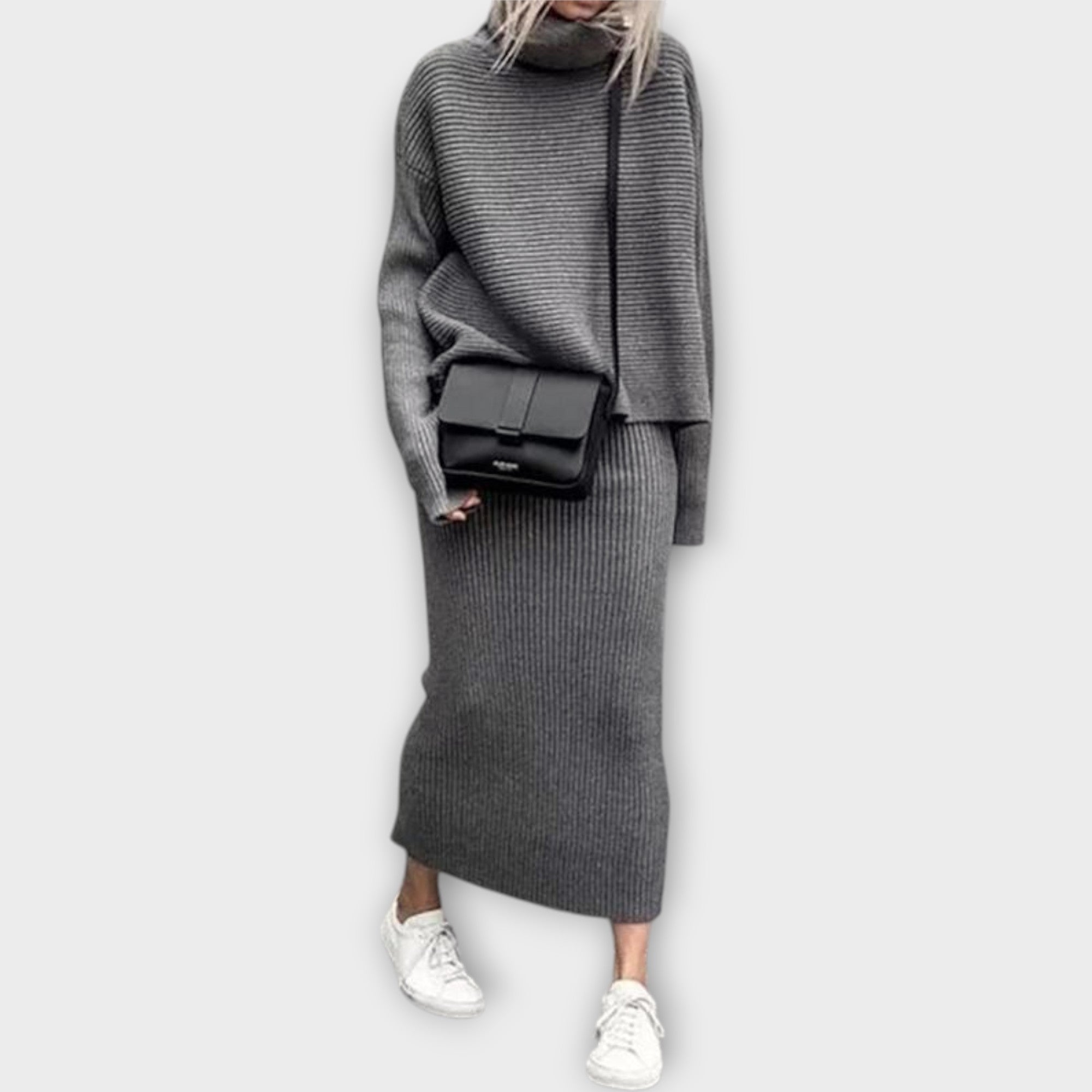 Knit Set with Skirt and Minimal Aesthetic