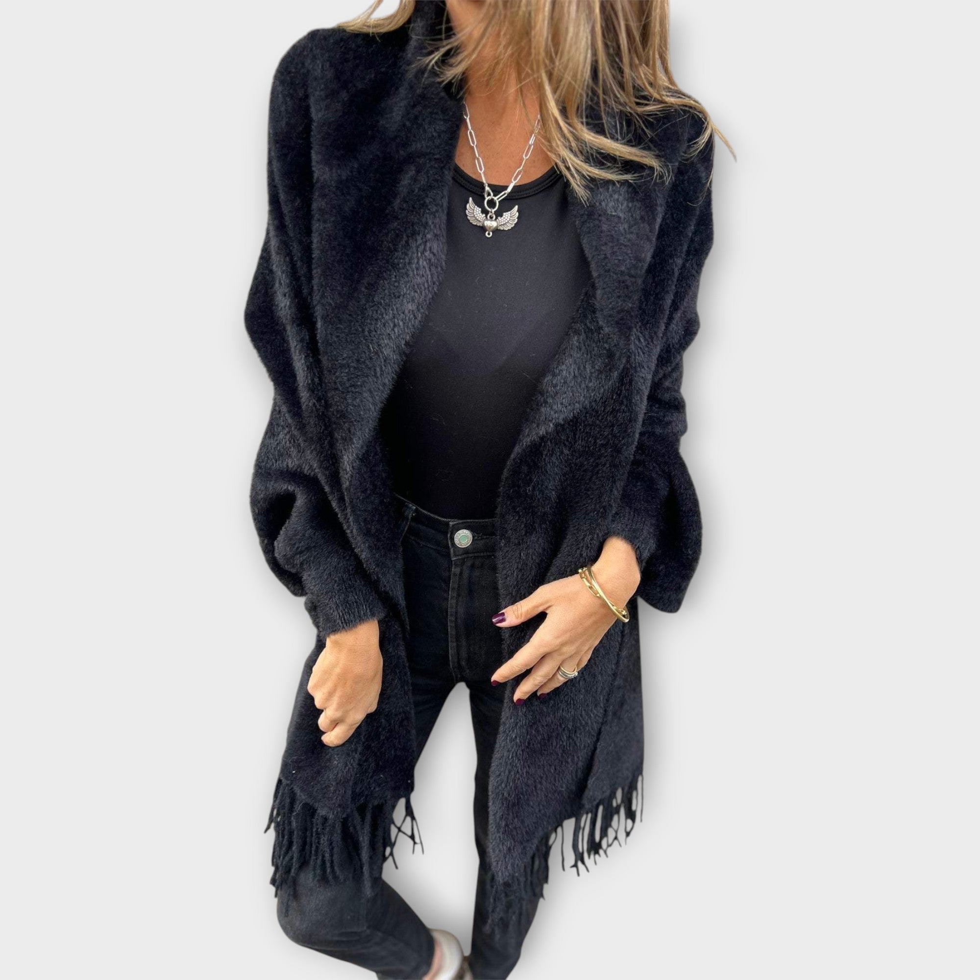 Knit Coat with Fringes